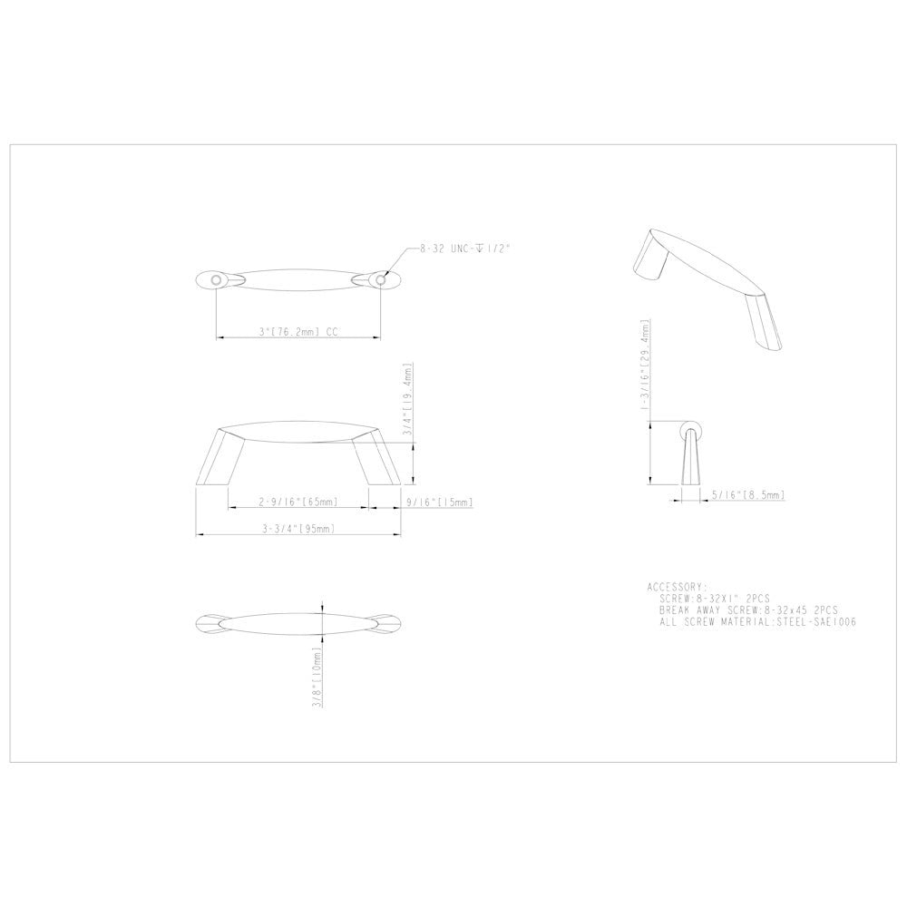 Hardware Resources 3" Center-to-Center Satin Nickel Zachary Cabinet Pull
