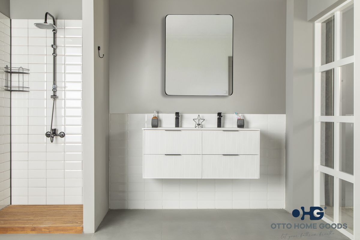 Sorrento 48" White Double Bowls Bathroom Cabinet