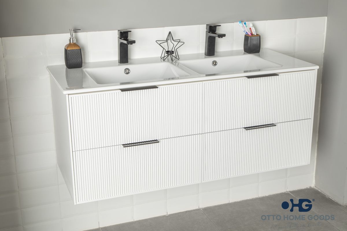 Sorrento 48" White Double Bowls Bathroom Cabinet