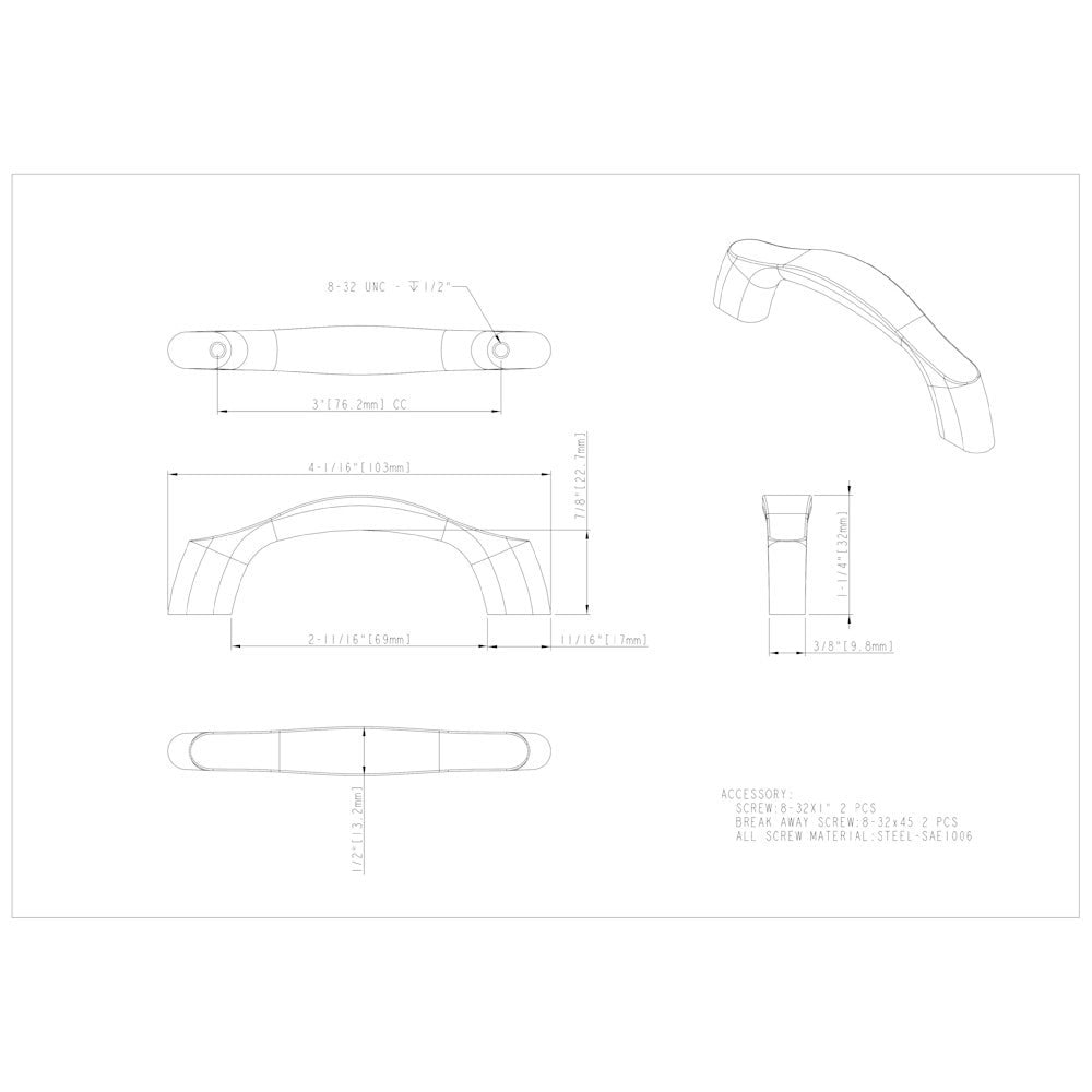 Hardware Resources 3" Center-to-Center Satin Nickel Aiden Cabinet Pull