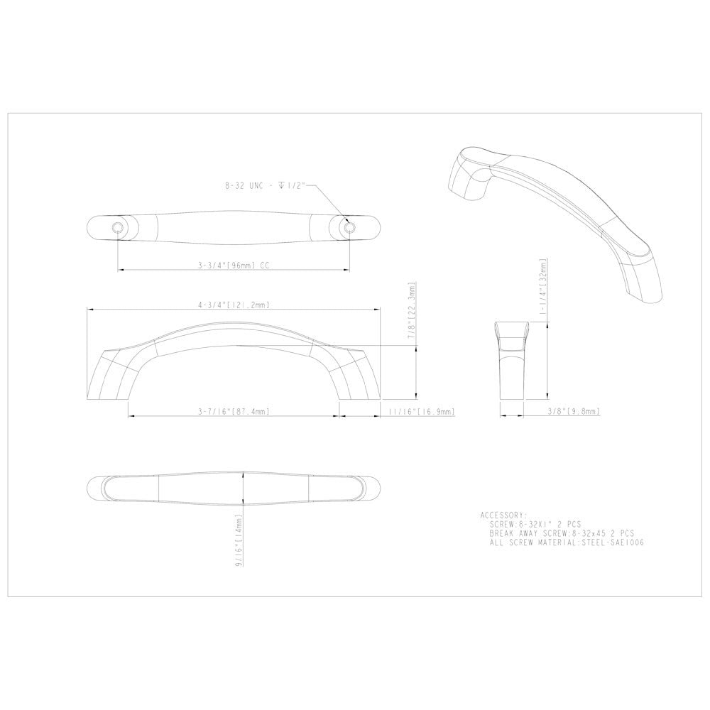 Hardware Resources 3" Center-to-Center Satin Nickel Aiden Cabinet Pull
