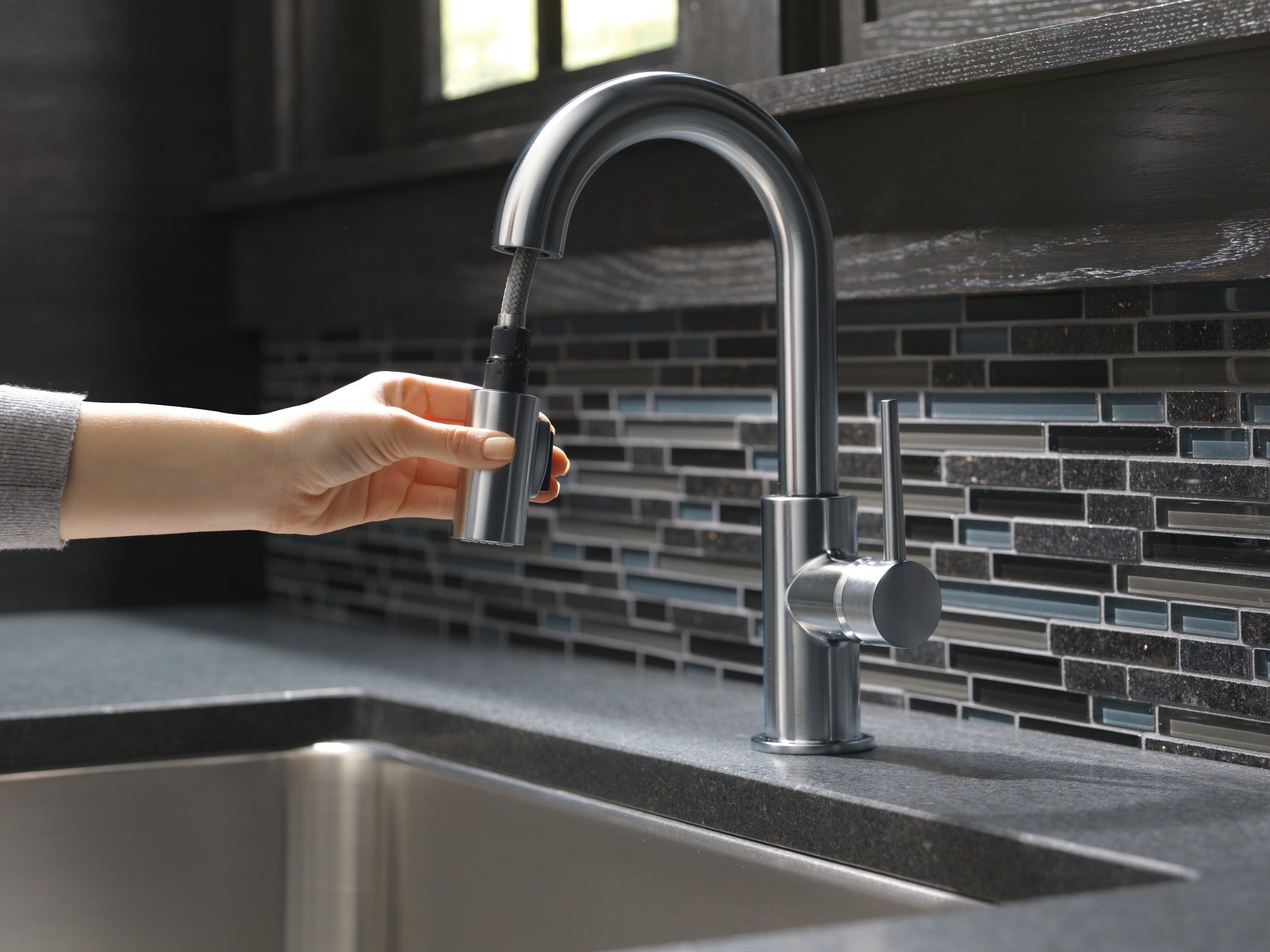 Delta Trinsic® Single Handle Pull-Down Bar/Prep Kitchen Limited Swivel