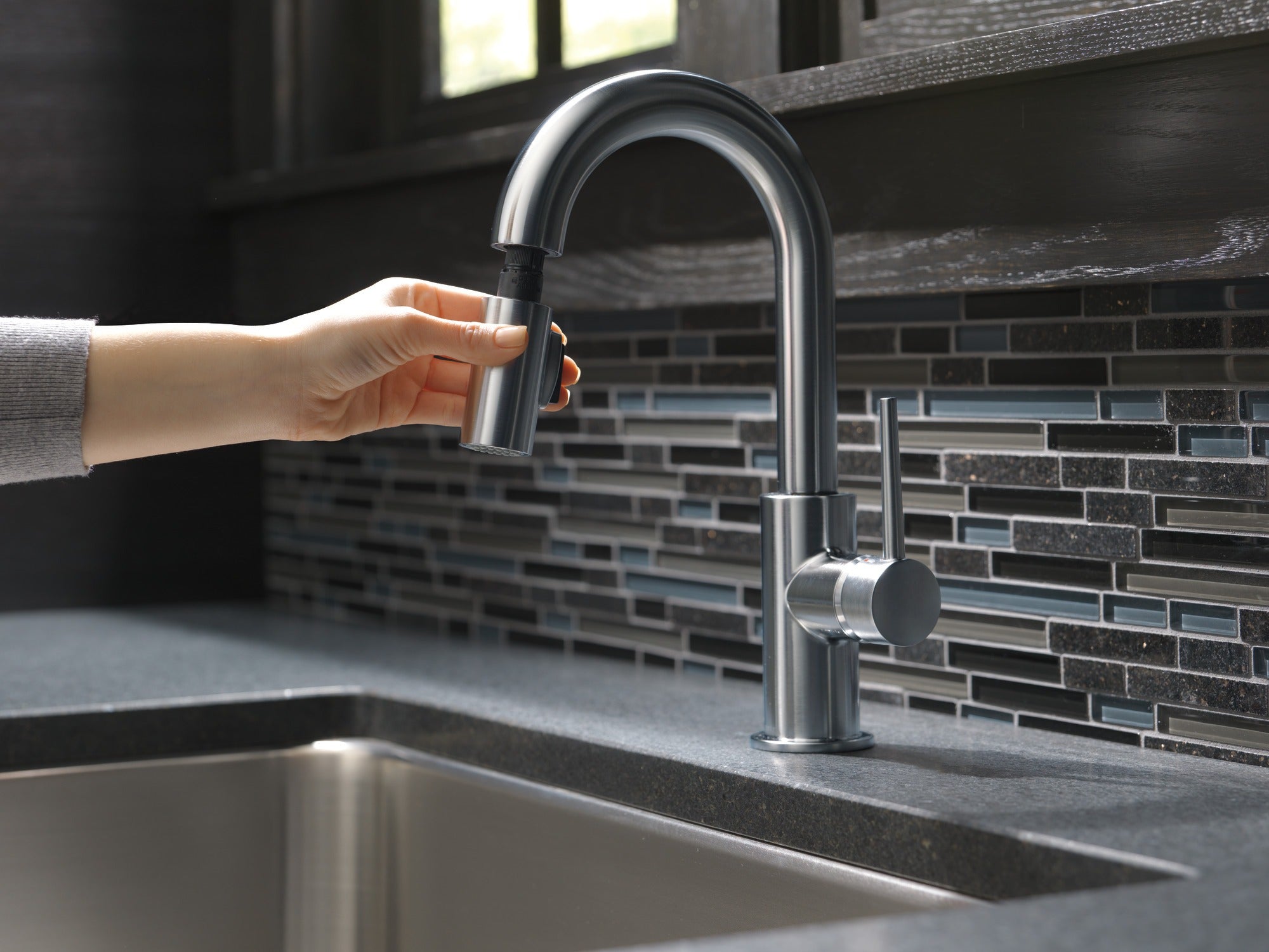 Delta Trinsic® Single Handle Pull-Down Bar/Prep Kitchen Limited Swivel