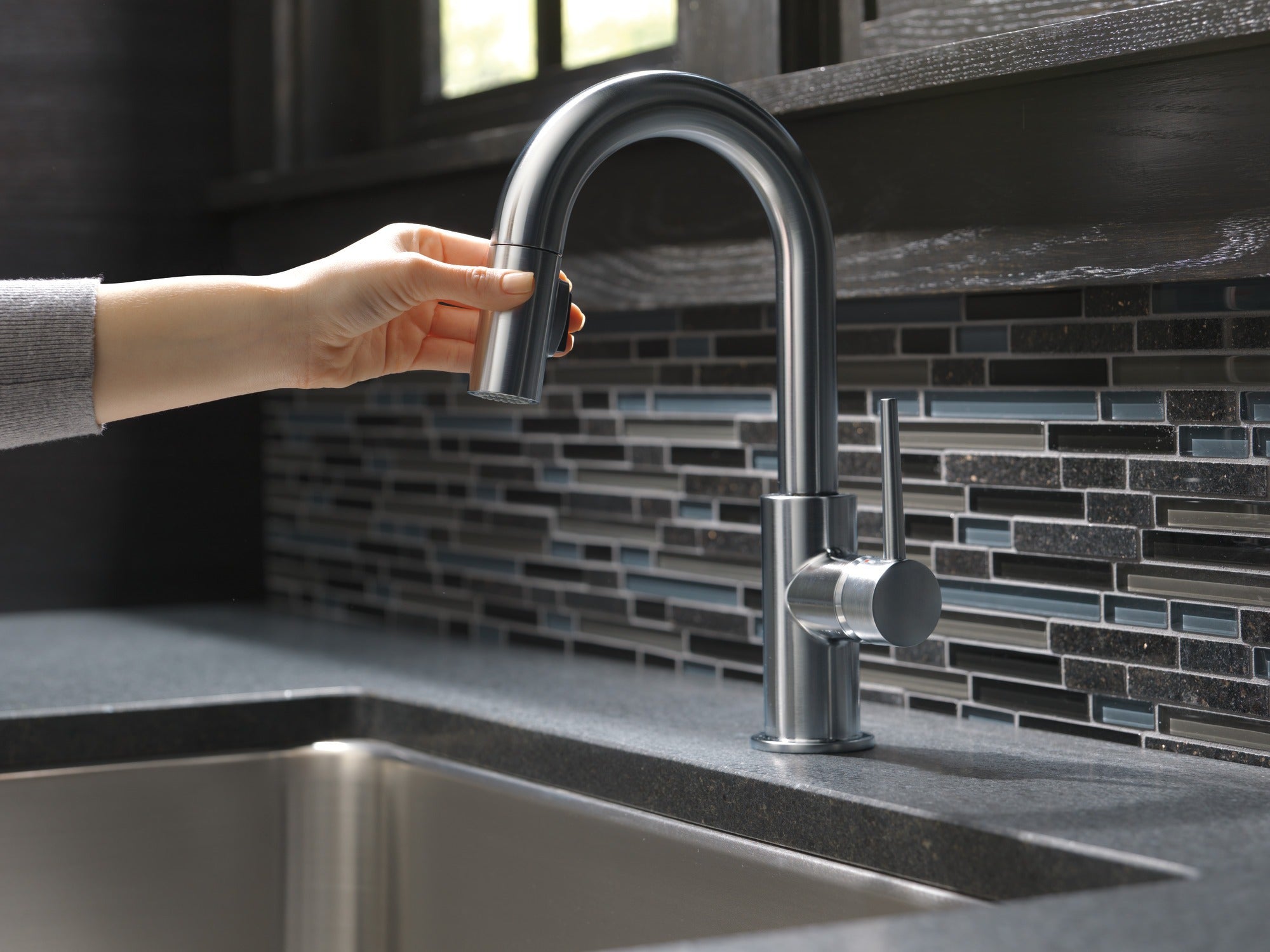 Delta Trinsic® Single Handle Pull-Down Bar/Prep Kitchen Limited Swivel