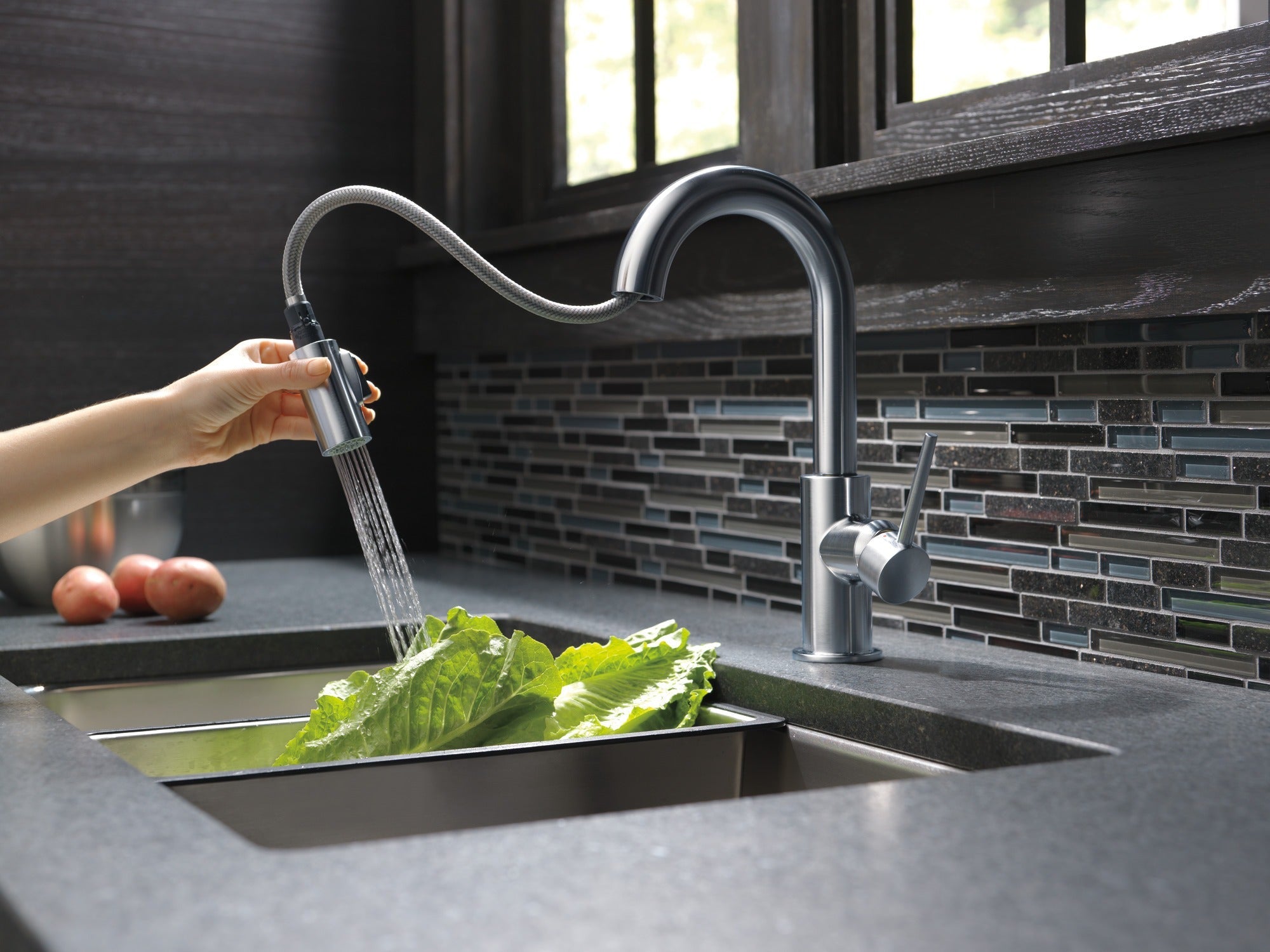 Delta Trinsic® Single Handle Pull-Down Bar/Prep Kitchen Limited Swivel