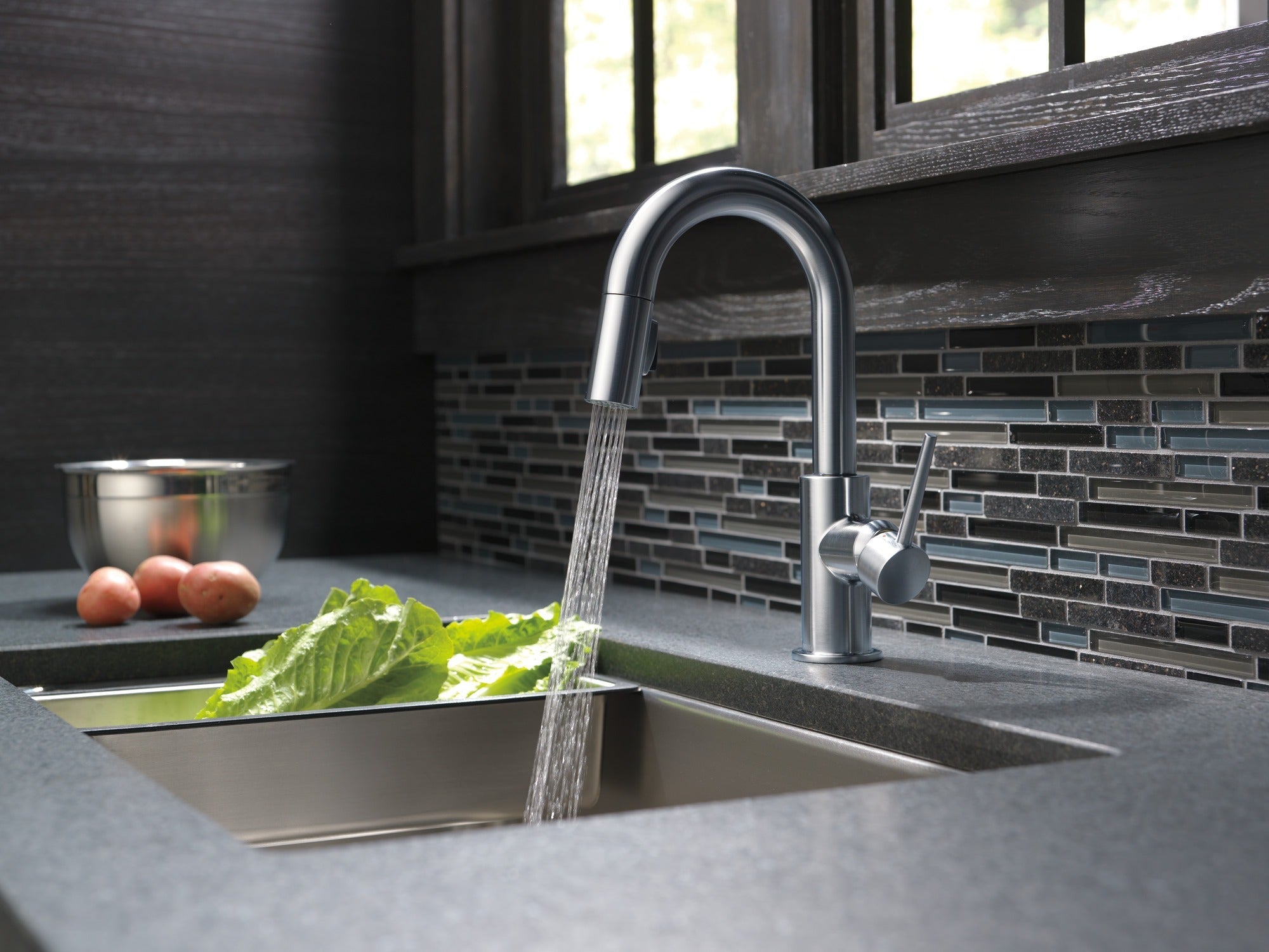 Delta Trinsic® Single Handle Pull-Down Bar/Prep Kitchen Limited Swivel