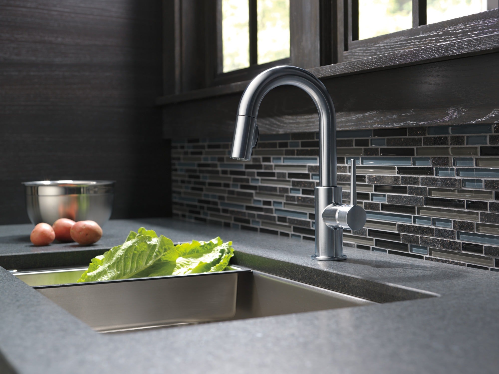 Delta Trinsic® Single Handle Pull-Down Bar/Prep Kitchen Limited Swivel