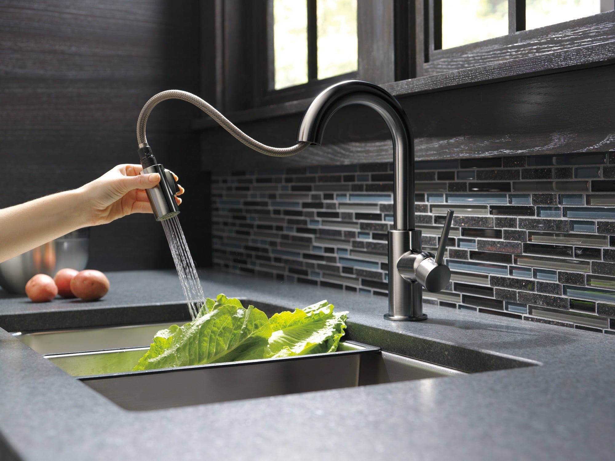 Delta Trinsic® Single Handle Pull-Down Bar/Prep Kitchen Limited Swivel
