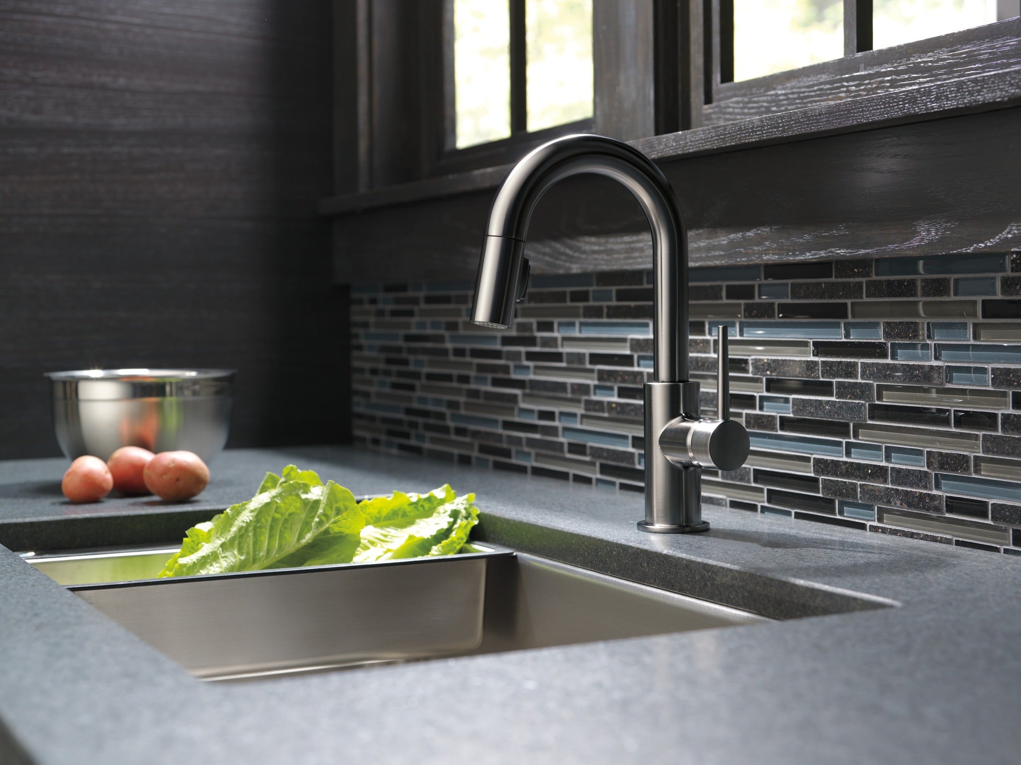 Delta Trinsic® Single Handle Pull-Down Bar/Prep Kitchen Limited Swivel