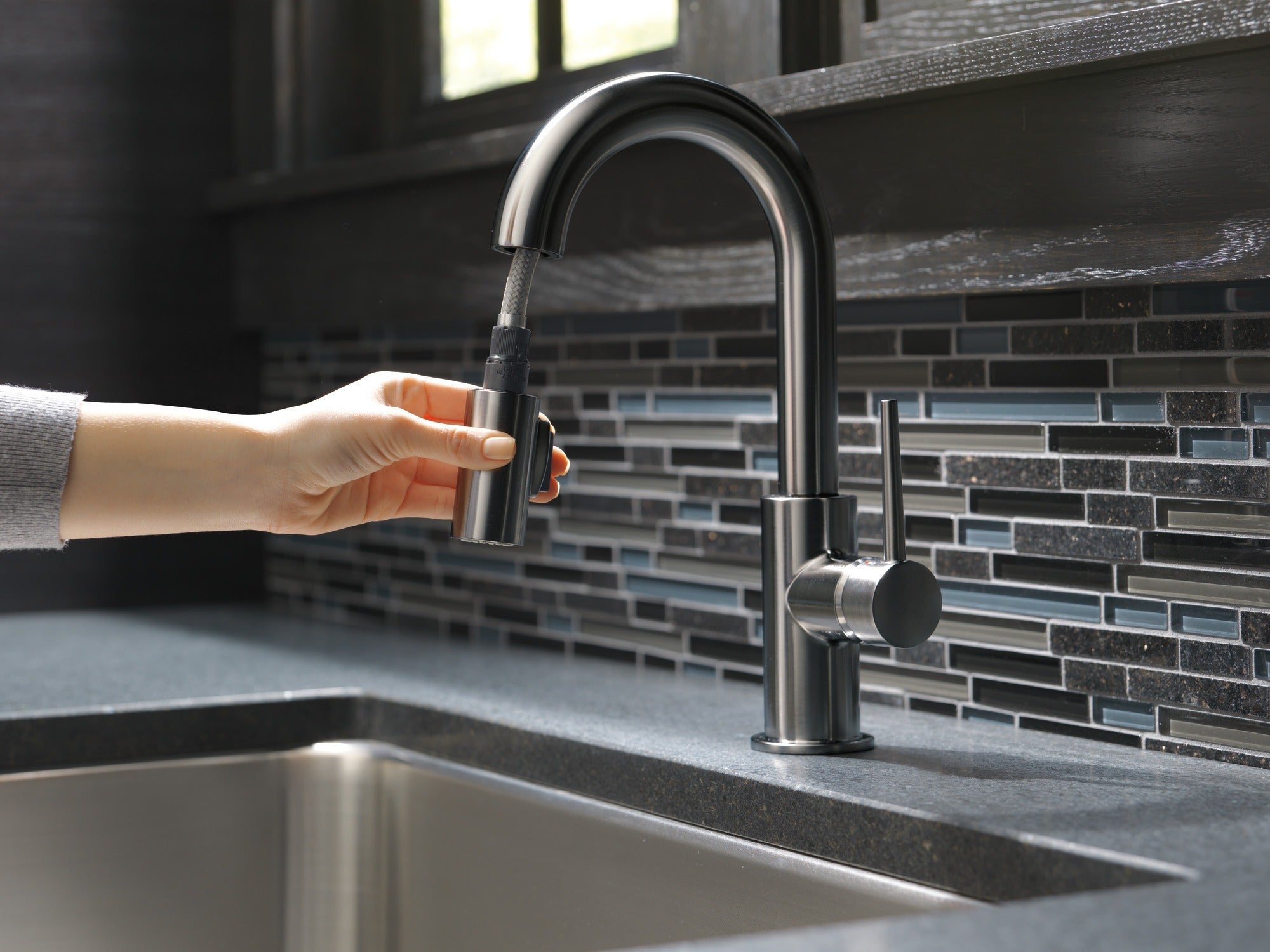 Delta Trinsic® Single Handle Pull-Down Bar/Prep Kitchen Limited Swivel