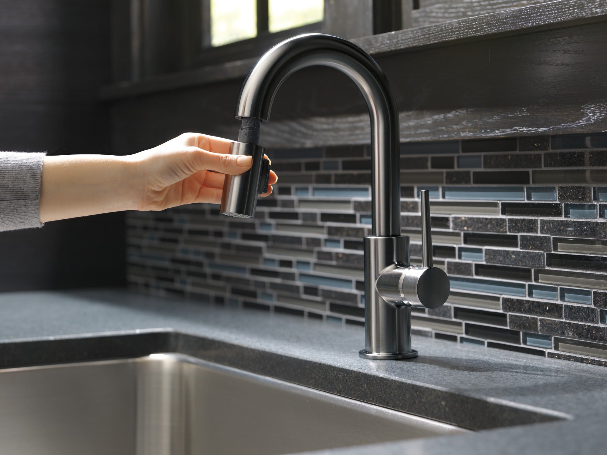 Delta Trinsic® Single Handle Pull-Down Bar/Prep Kitchen Limited Swivel