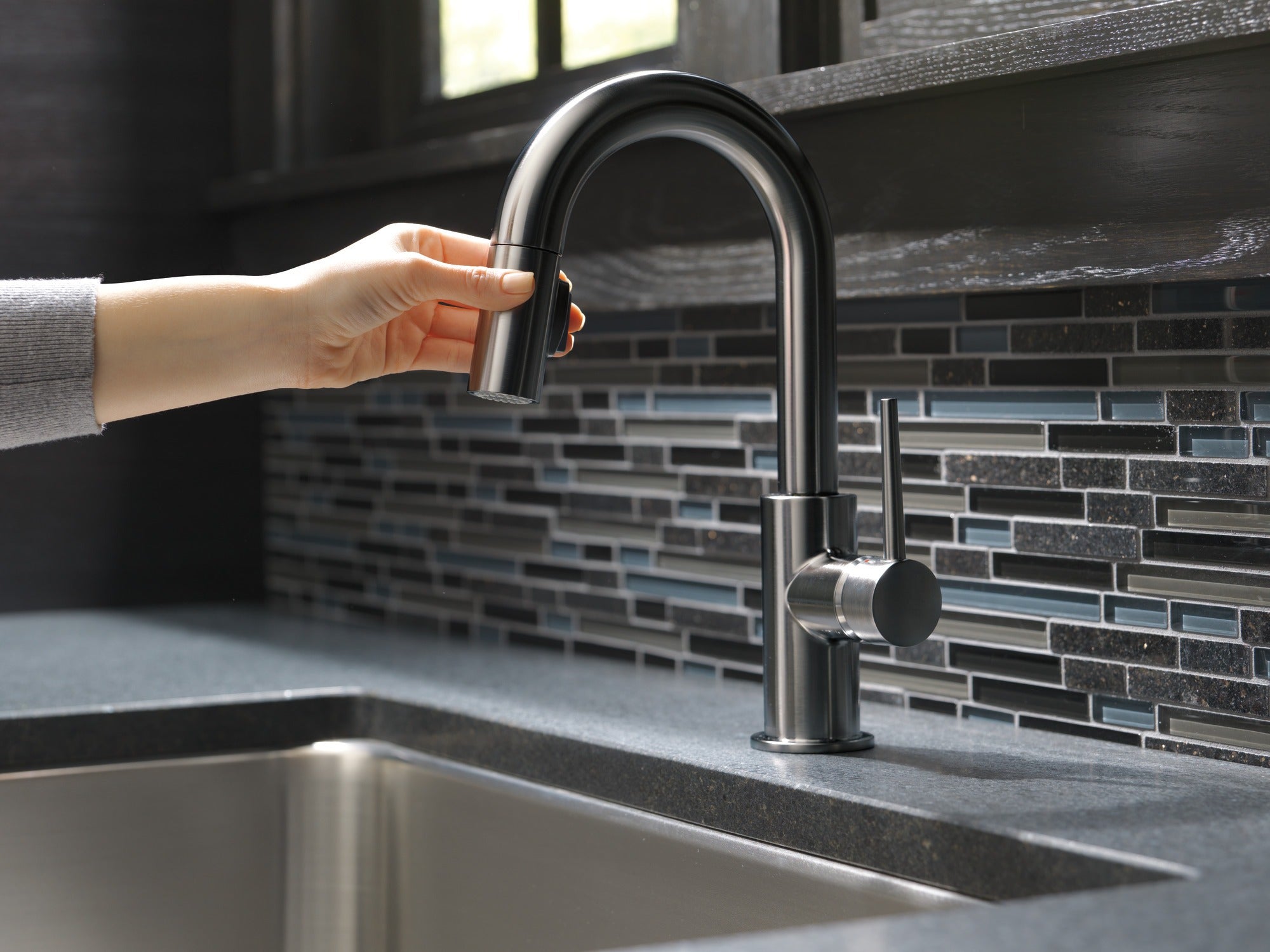 Delta Trinsic® Single Handle Pull-Down Bar/Prep Kitchen Limited Swivel