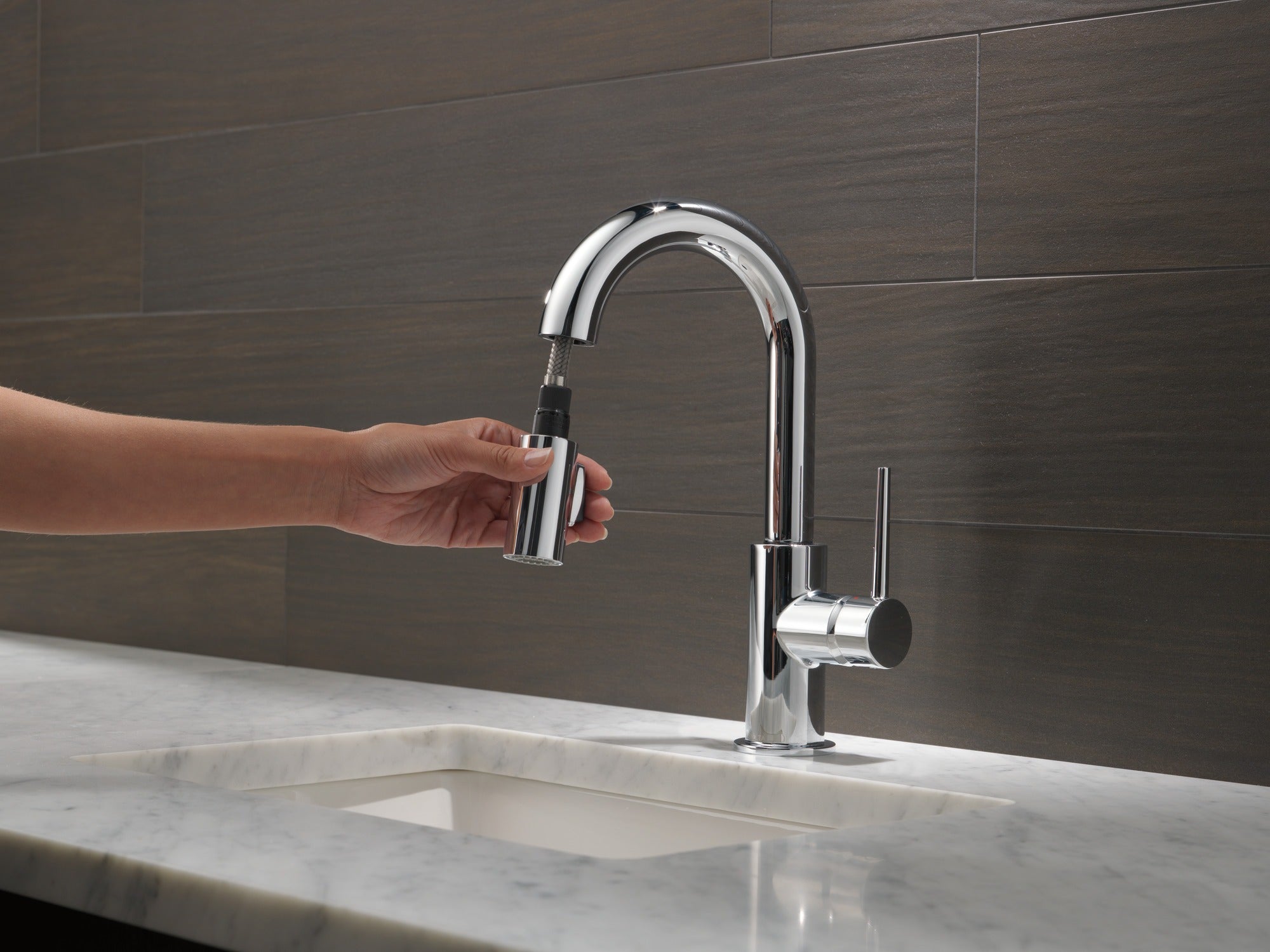 Delta Trinsic® Single Handle Pull-Down Bar/Prep Kitchen Limited Swivel