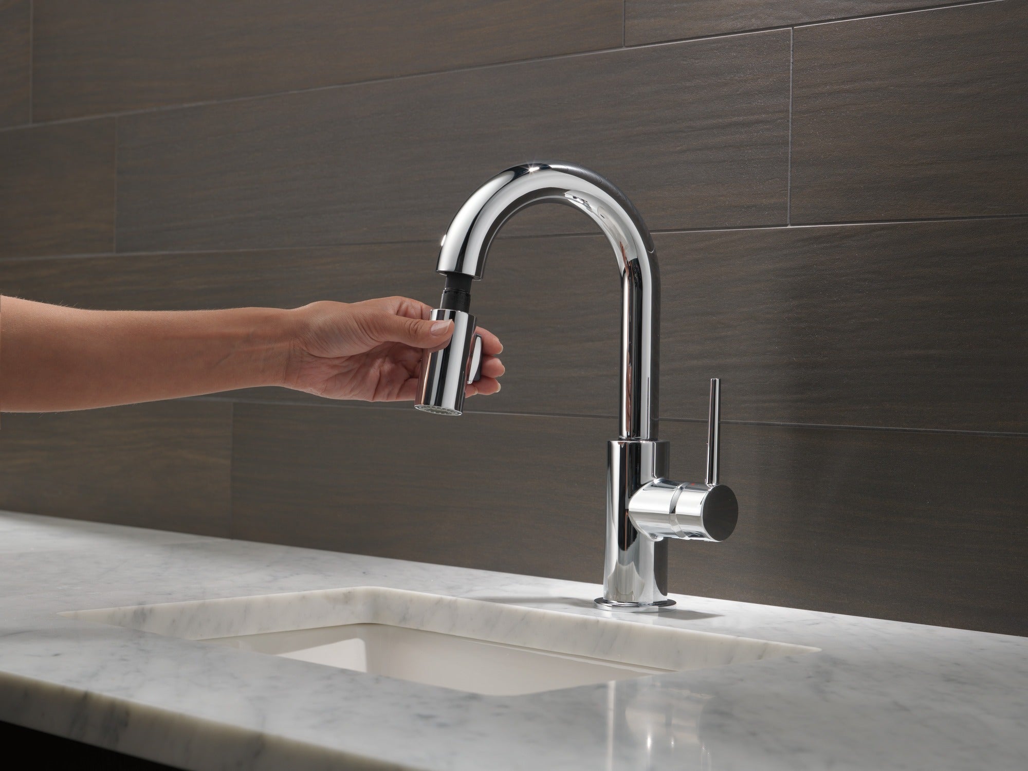 Delta Trinsic® Single Handle Pull-Down Bar/Prep Kitchen Limited Swivel