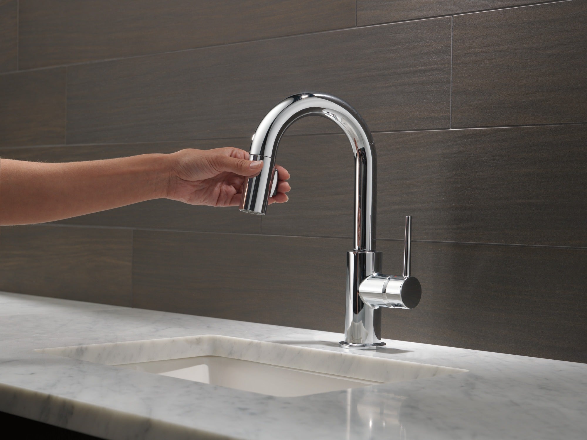 Delta Trinsic® Single Handle Pull-Down Bar/Prep Kitchen Limited Swivel