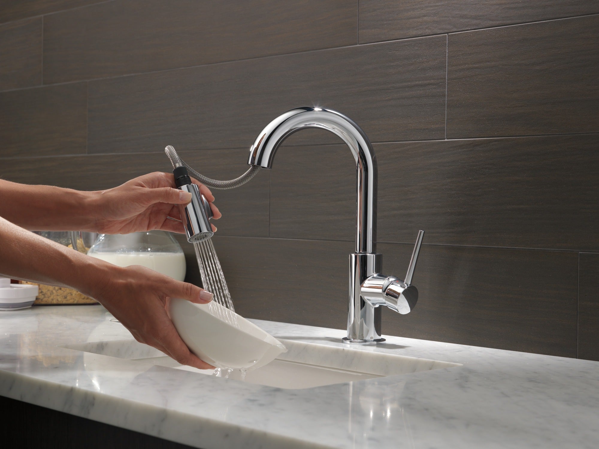Delta Trinsic® Single Handle Pull-Down Bar/Prep Kitchen Limited Swivel