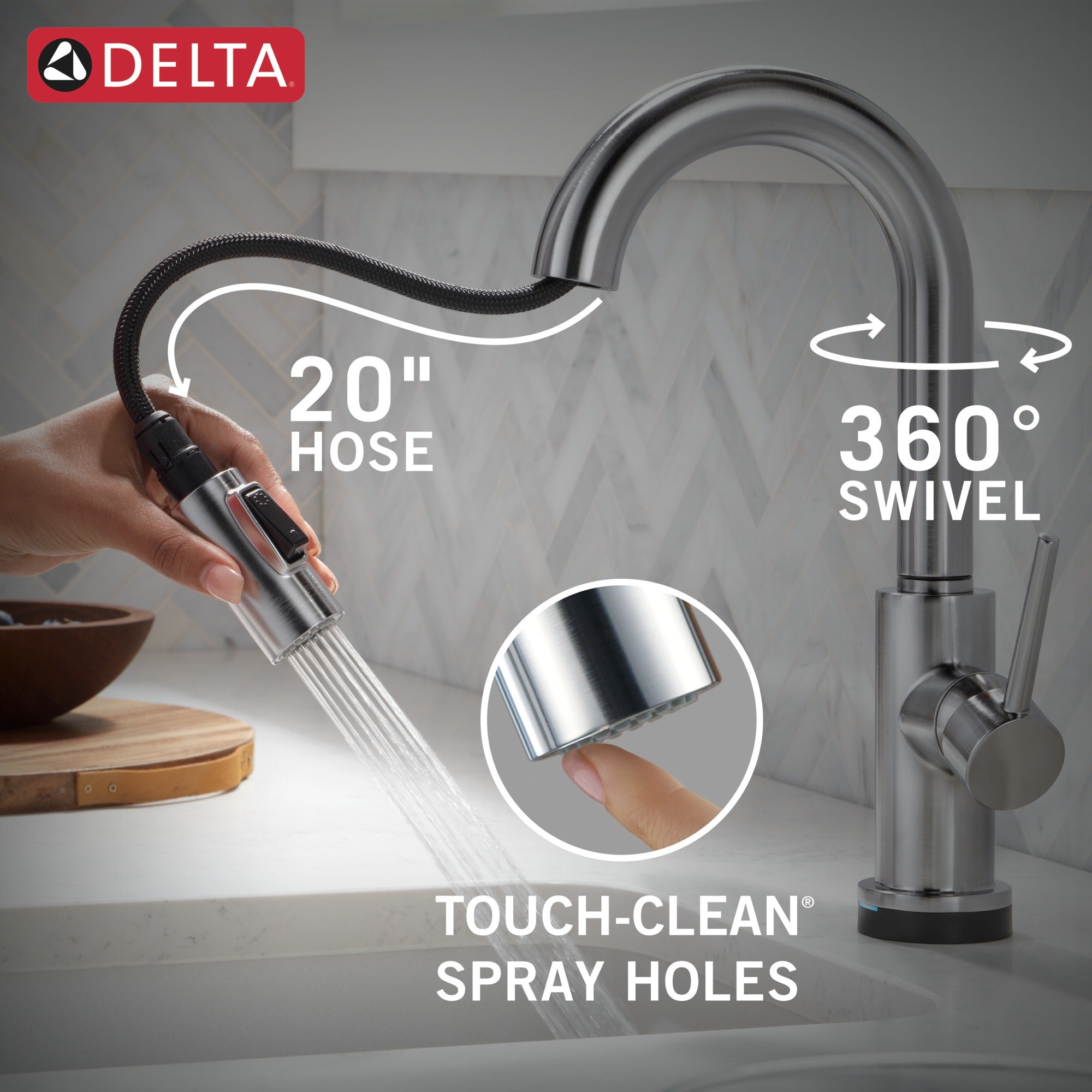 Delta Trinsic® Single Handle Pull-Down Bar / Prep Faucet with Touch<sub>2</sub>O® Technology