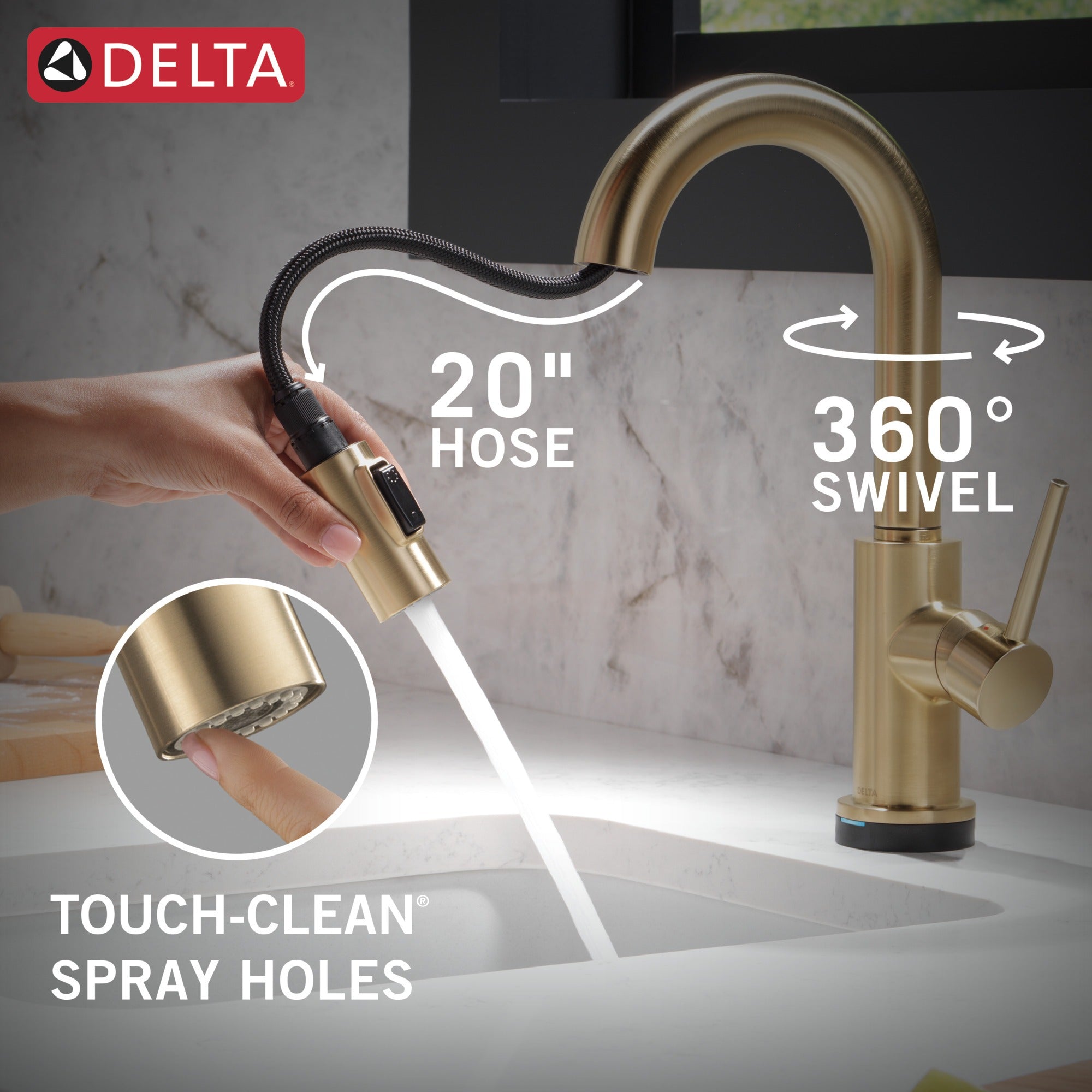 Delta Trinsic® Single Handle Pull-Down Bar / Prep Faucet with Touch<sub>2</sub>O® Technology