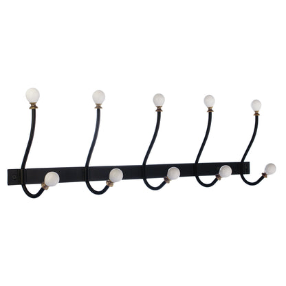 BESLAGSBODEN - Coat and Hat Rack, Five Hooks, Black/White knob