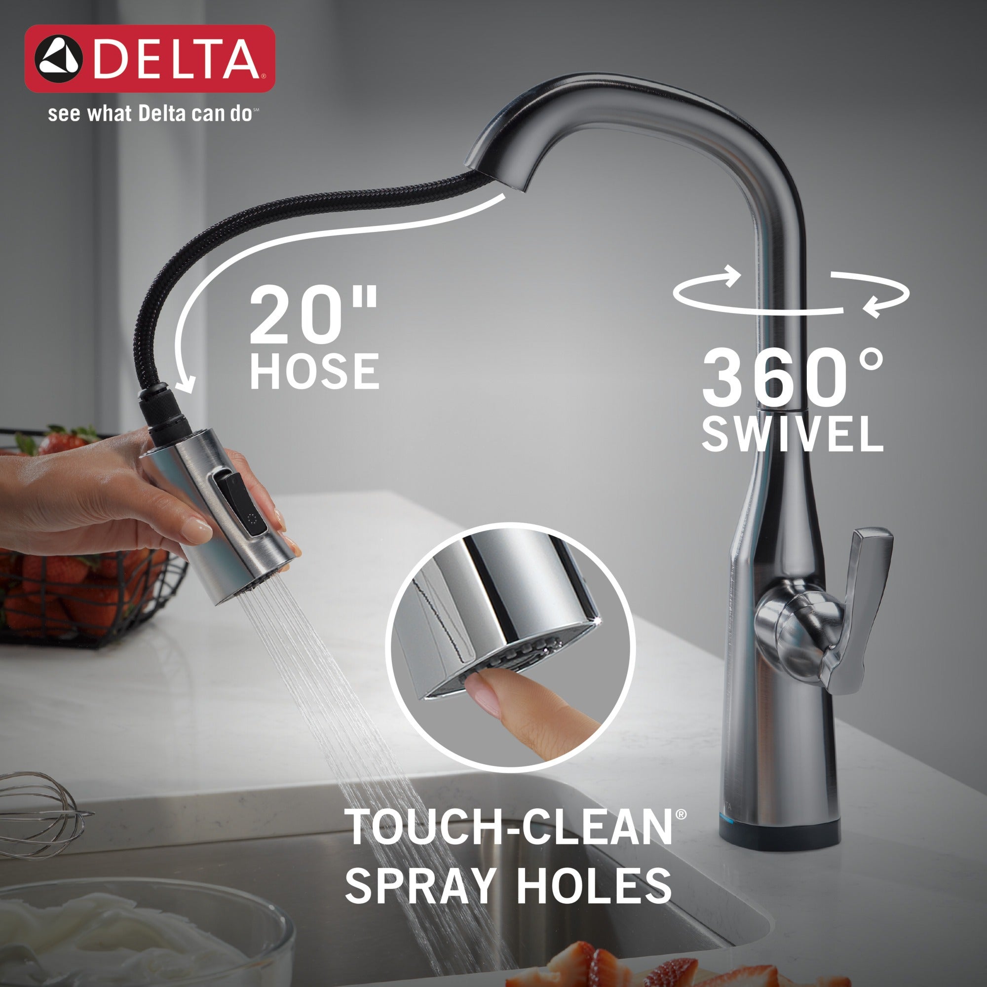 Delta Stryke® Single Handle Pull-Down Bar/Prep Faucet with Touch<sub>2</sub>O® Technology