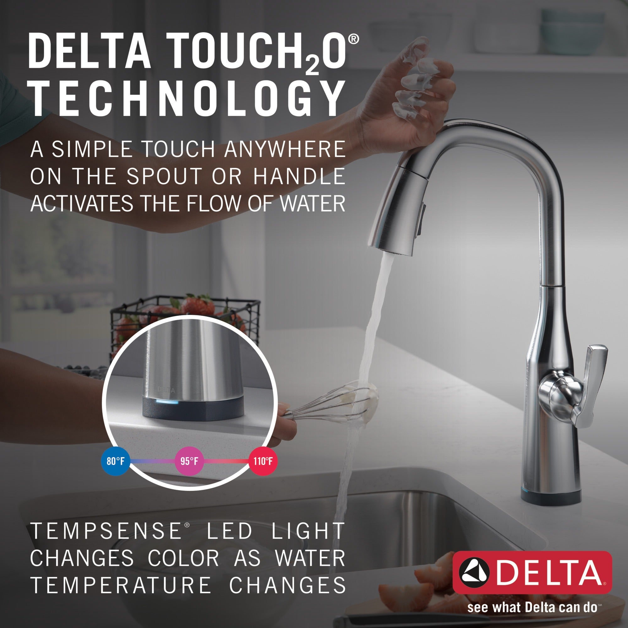 Delta Stryke® Single Handle Pull-Down Bar/Prep Faucet with Touch<sub>2</sub>O® Technology