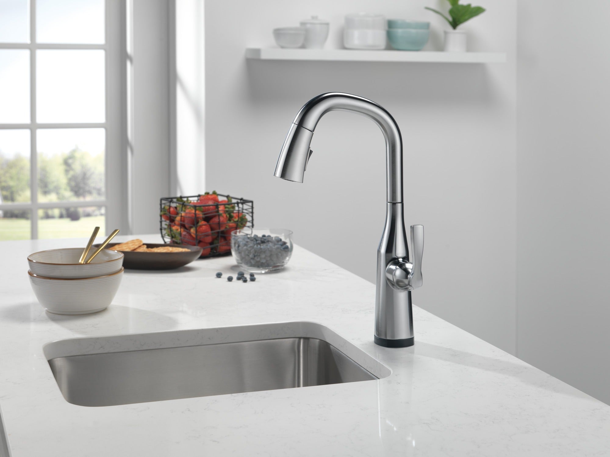 Delta Stryke® Single Handle Pull-Down Bar/Prep Faucet with Touch<sub>2</sub>O® Technology
