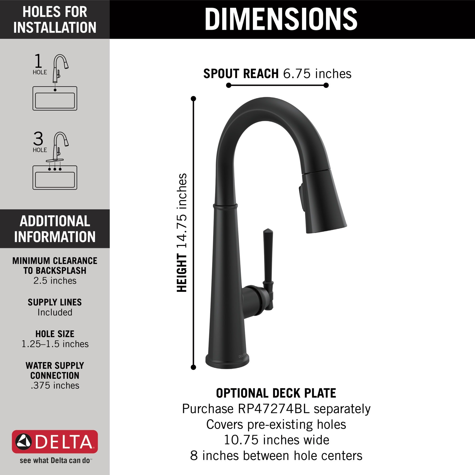 Delta Emmeline® Single Handle Pull-Down Bar / Prep Faucet