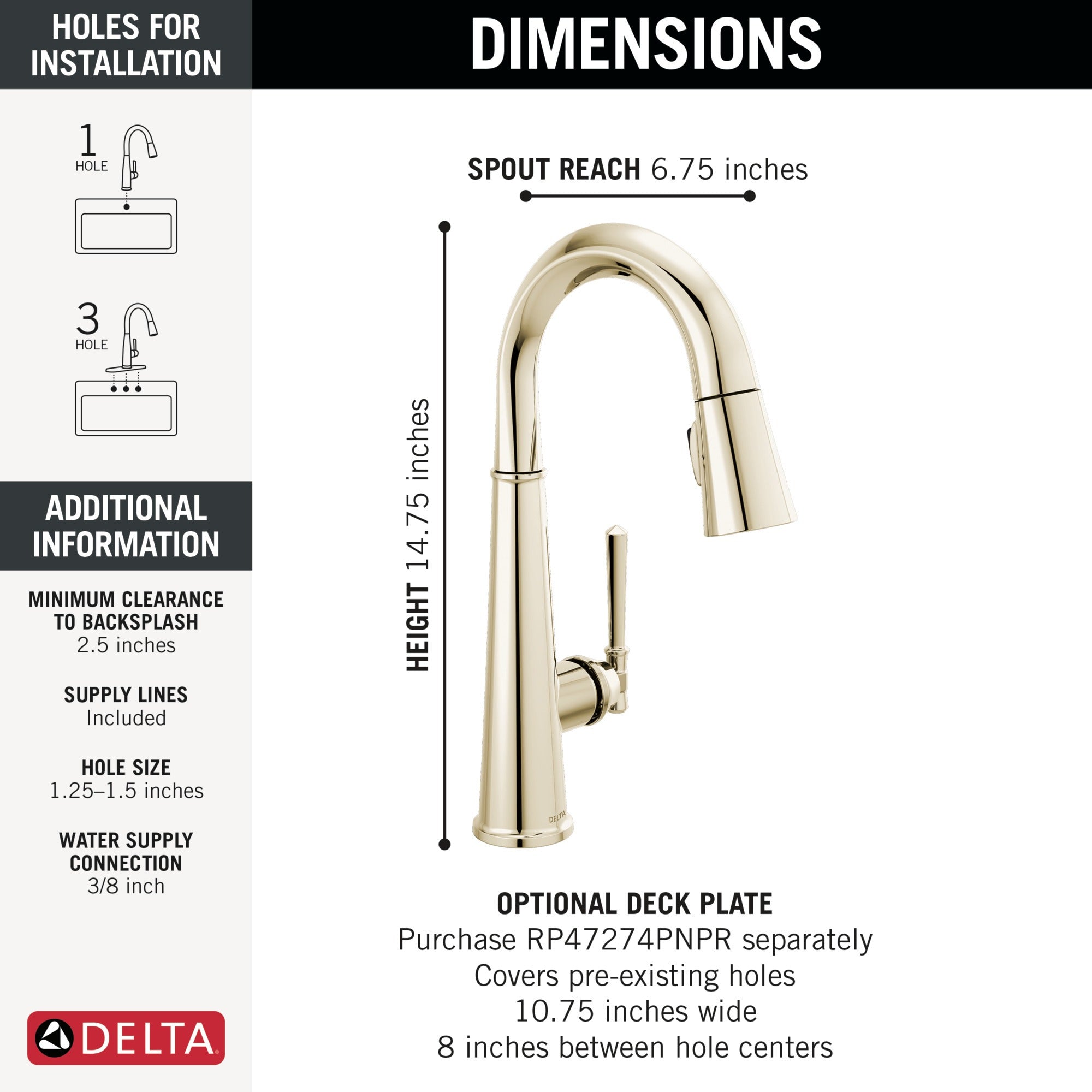 Delta Emmeline® Single Handle Pull-Down Bar / Prep Faucet