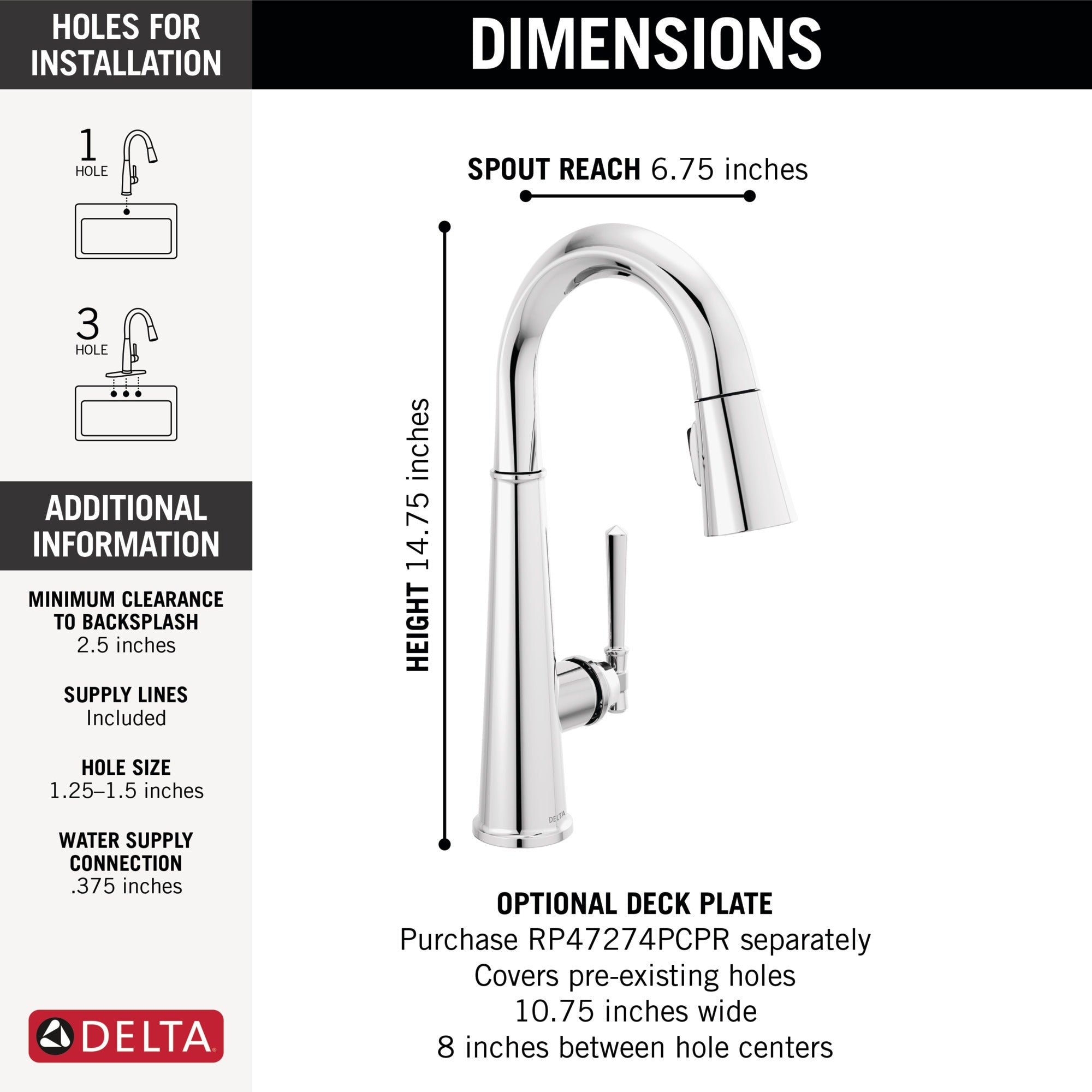 Delta Emmeline® Single Handle Pull-Down Bar / Prep Faucet