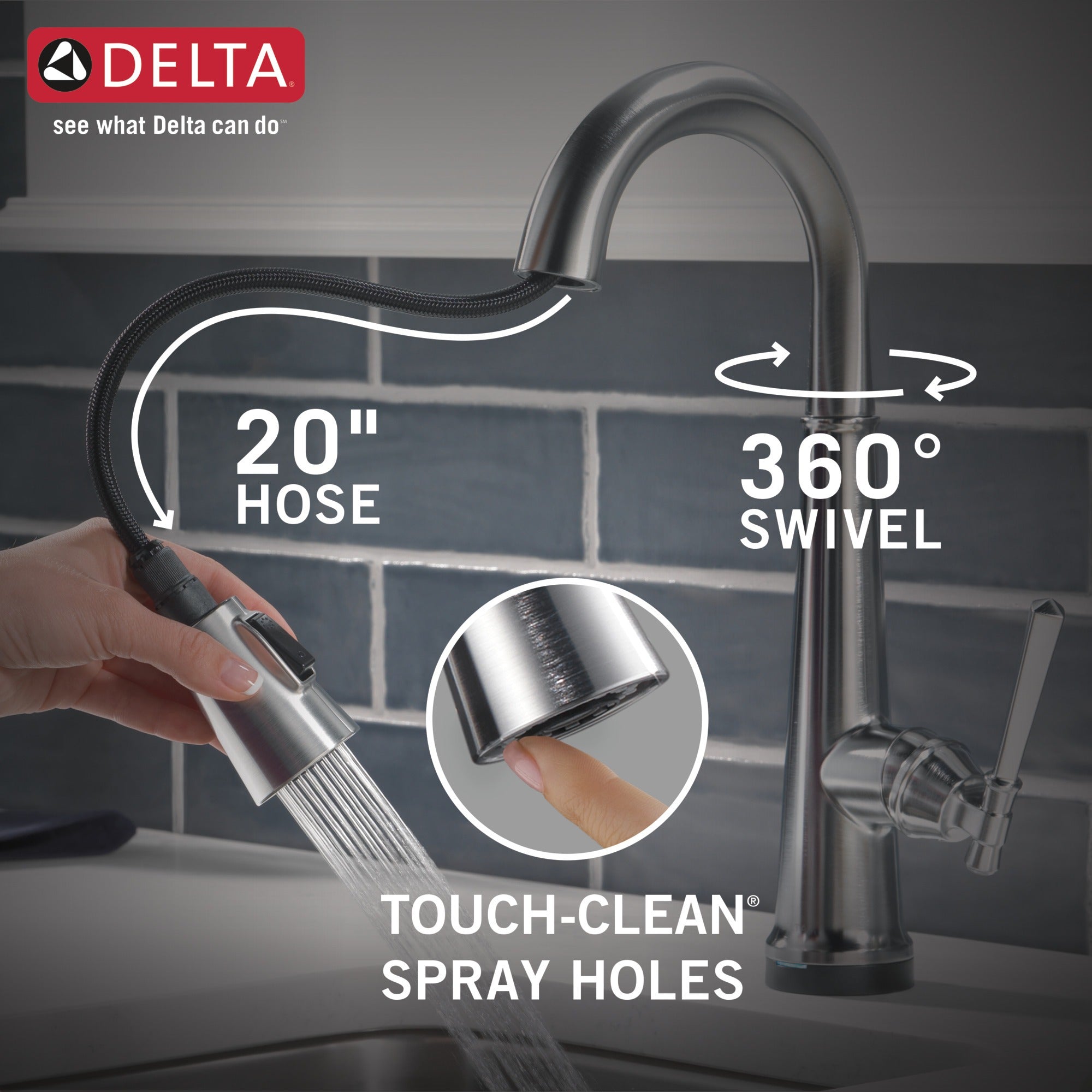 Delta Emmeline® Single Handle Pull-Down Bar/Prep Faucet with Touch<sub>2</sub>O® Technology
