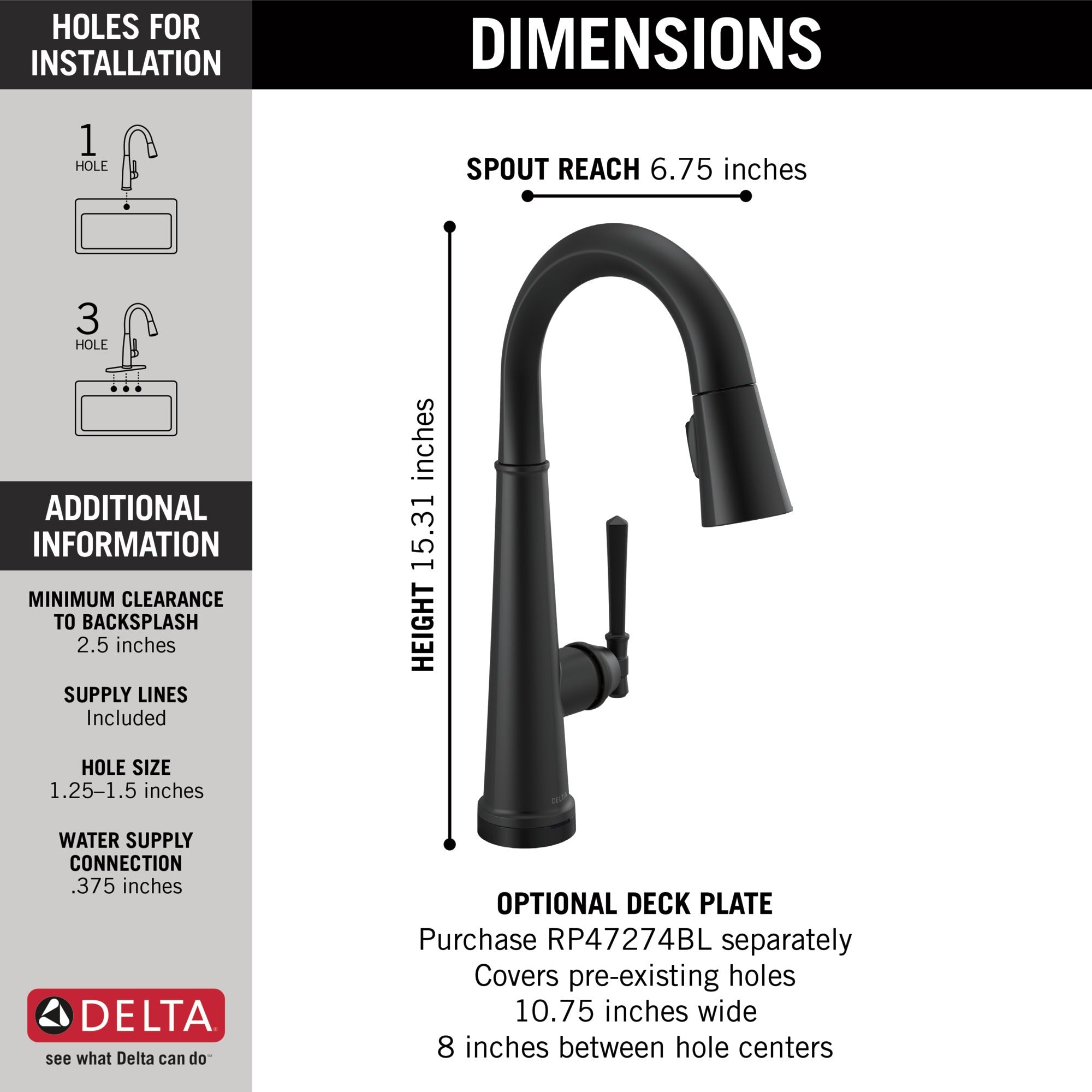 Delta Emmeline® Single Handle Pull-Down Bar/Prep Faucet with Touch<sub>2</sub>O® Technology