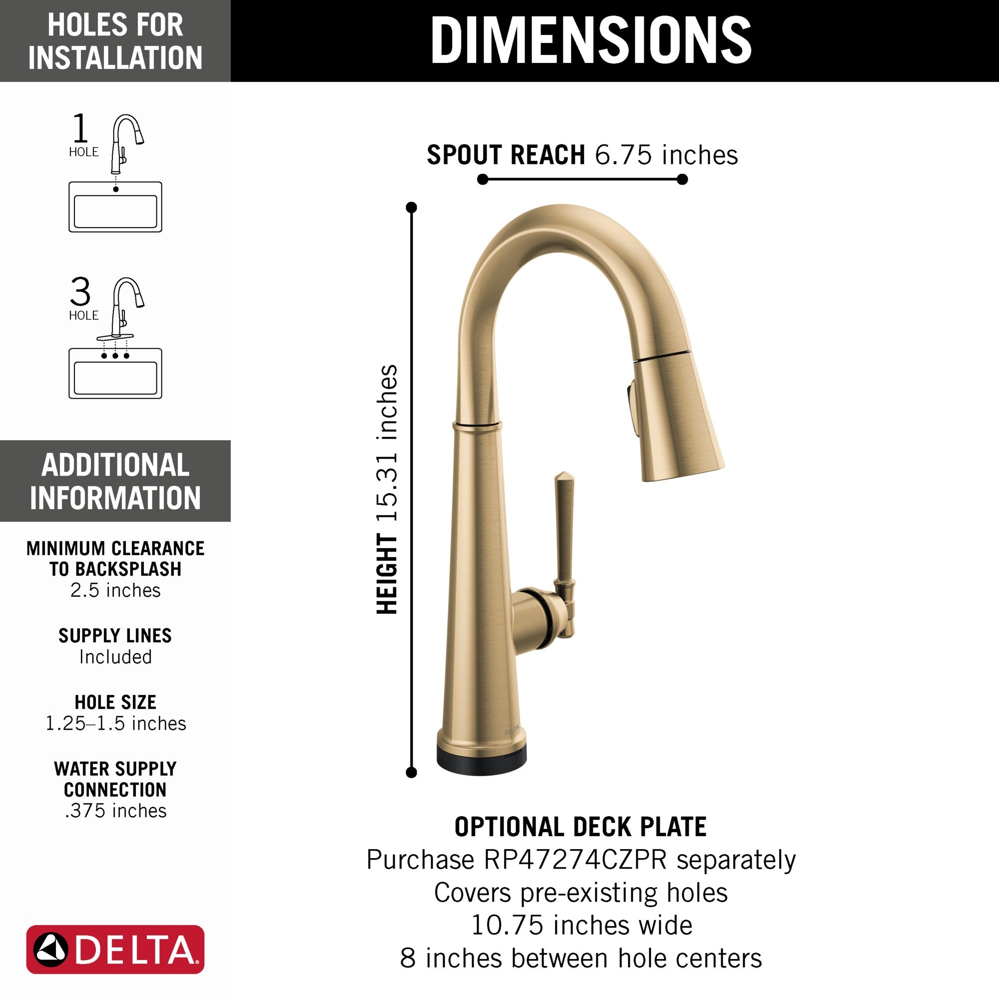 Delta Emmeline® Single Handle Pull-Down Bar/Prep Faucet with Touch<sub>2</sub>O® Technology