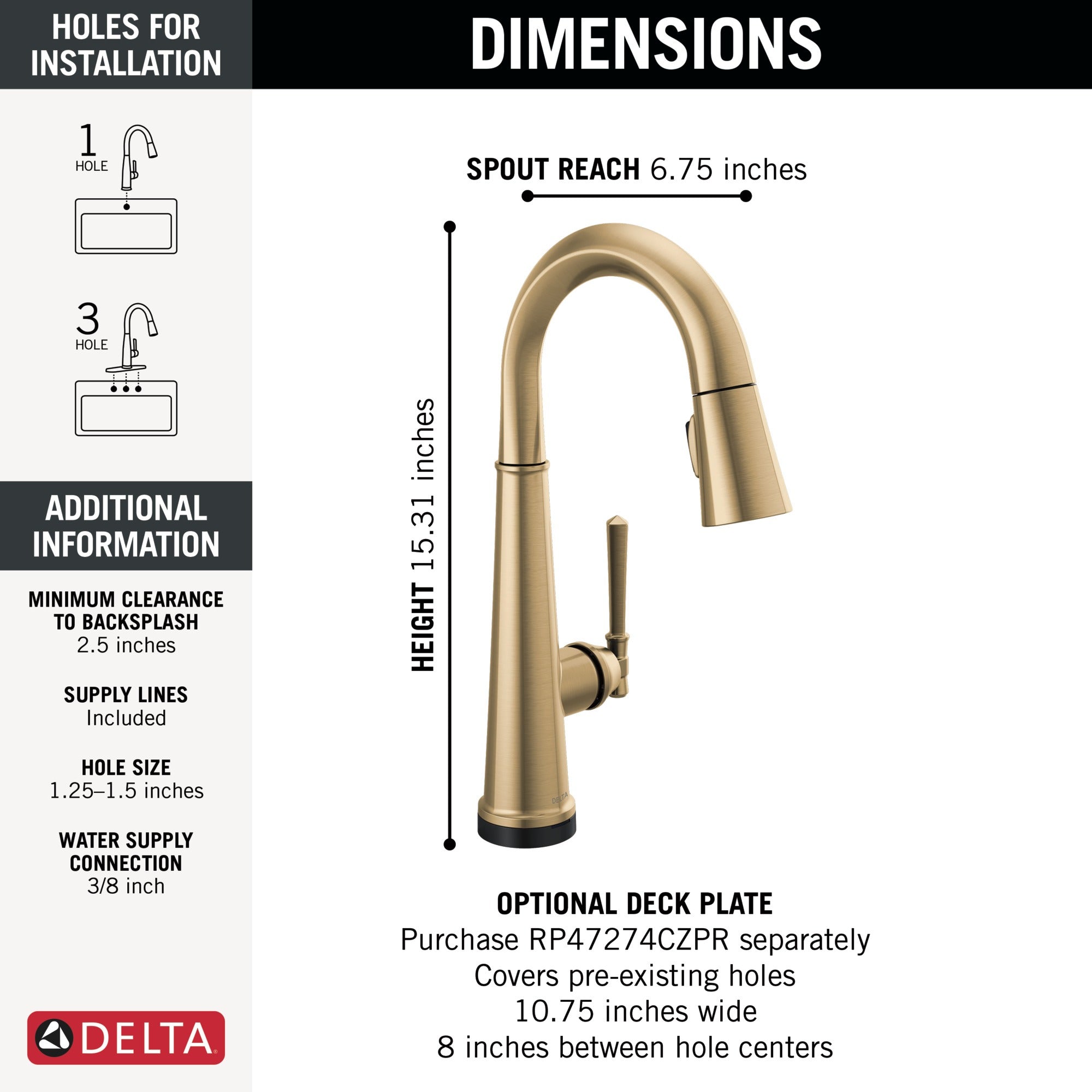 Delta Emmeline® Touch2O® Bar / Prep Faucet with Touchless Technology