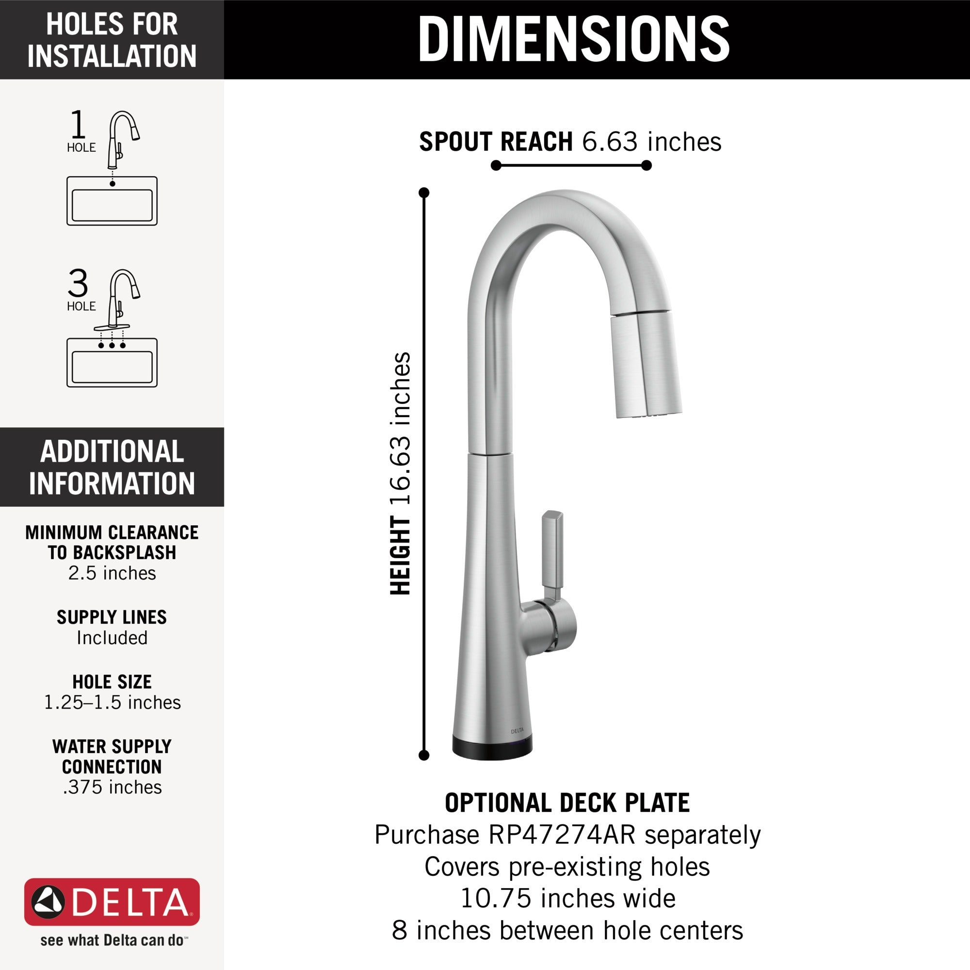 Delta Monrovia® Single Handle Pull-Down Bar/Prep Faucet with Touch<sub>2</sub>O® Technology