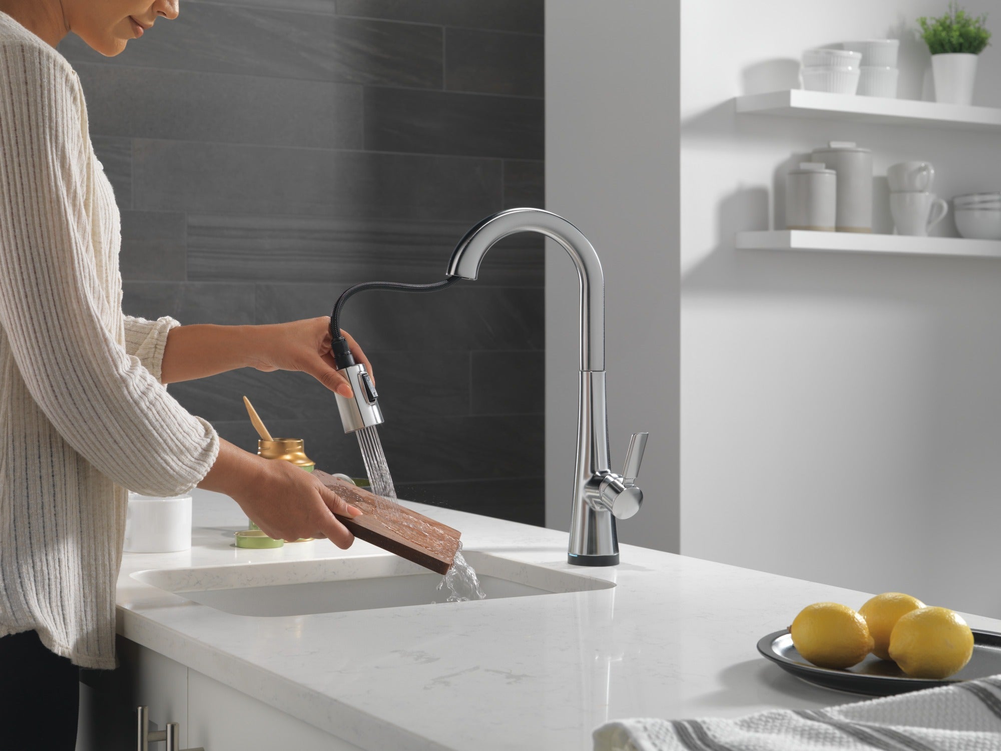 Delta Monrovia® Single Handle Pull-Down Bar/Prep Faucet with Touch<sub>2</sub>O® Technology