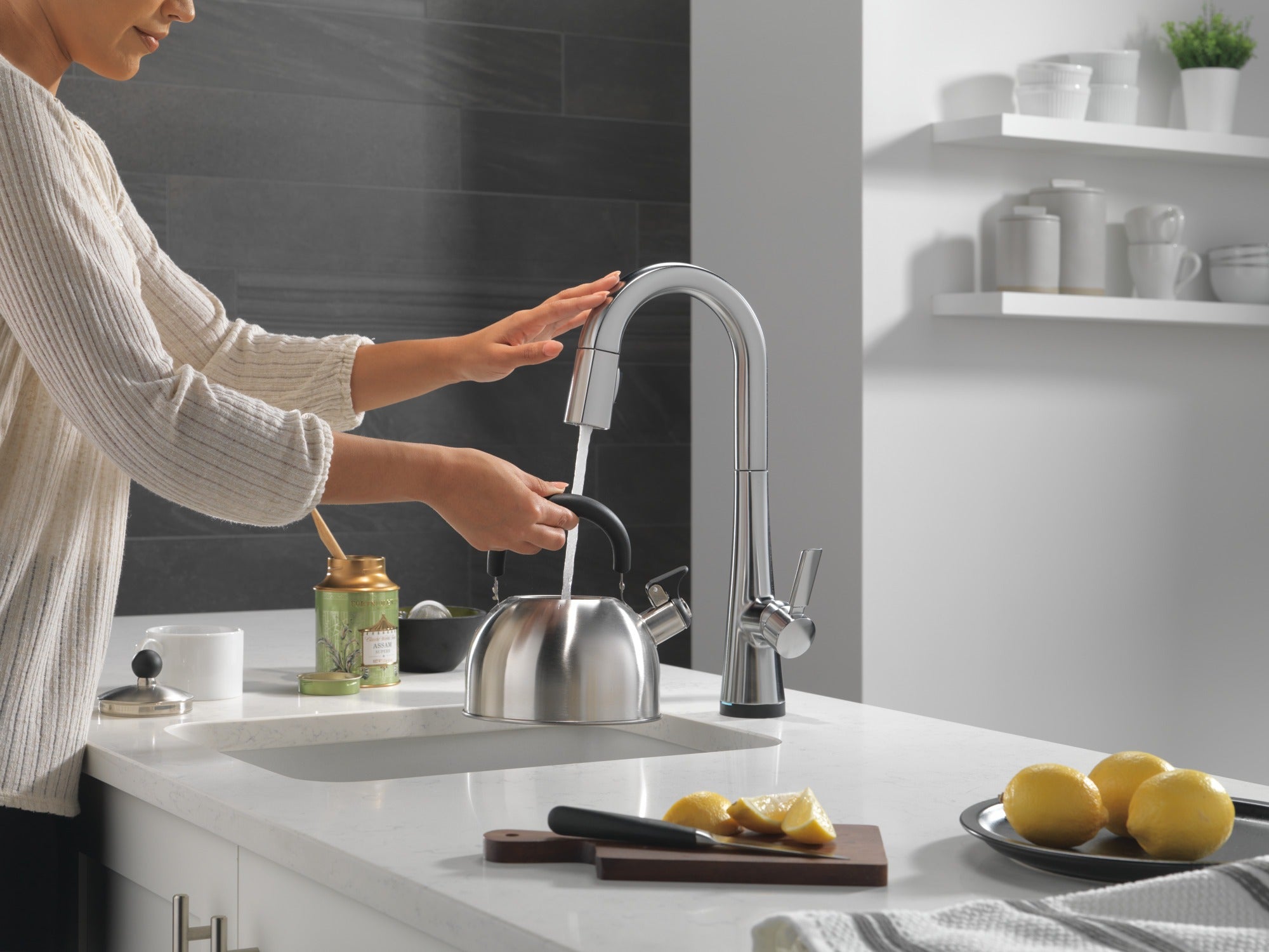 Delta Monrovia® Single Handle Pull-Down Bar/Prep Faucet with Touch<sub>2</sub>O® Technology