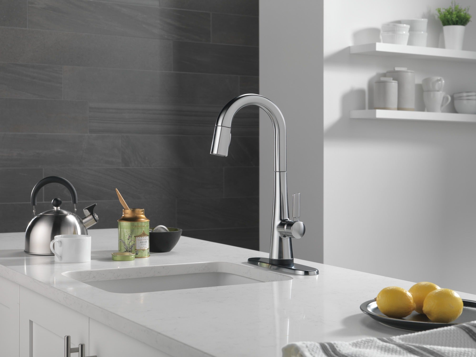 Delta Monrovia® Single Handle Pull-Down Bar/Prep Faucet with Touch<sub>2</sub>O® Technology