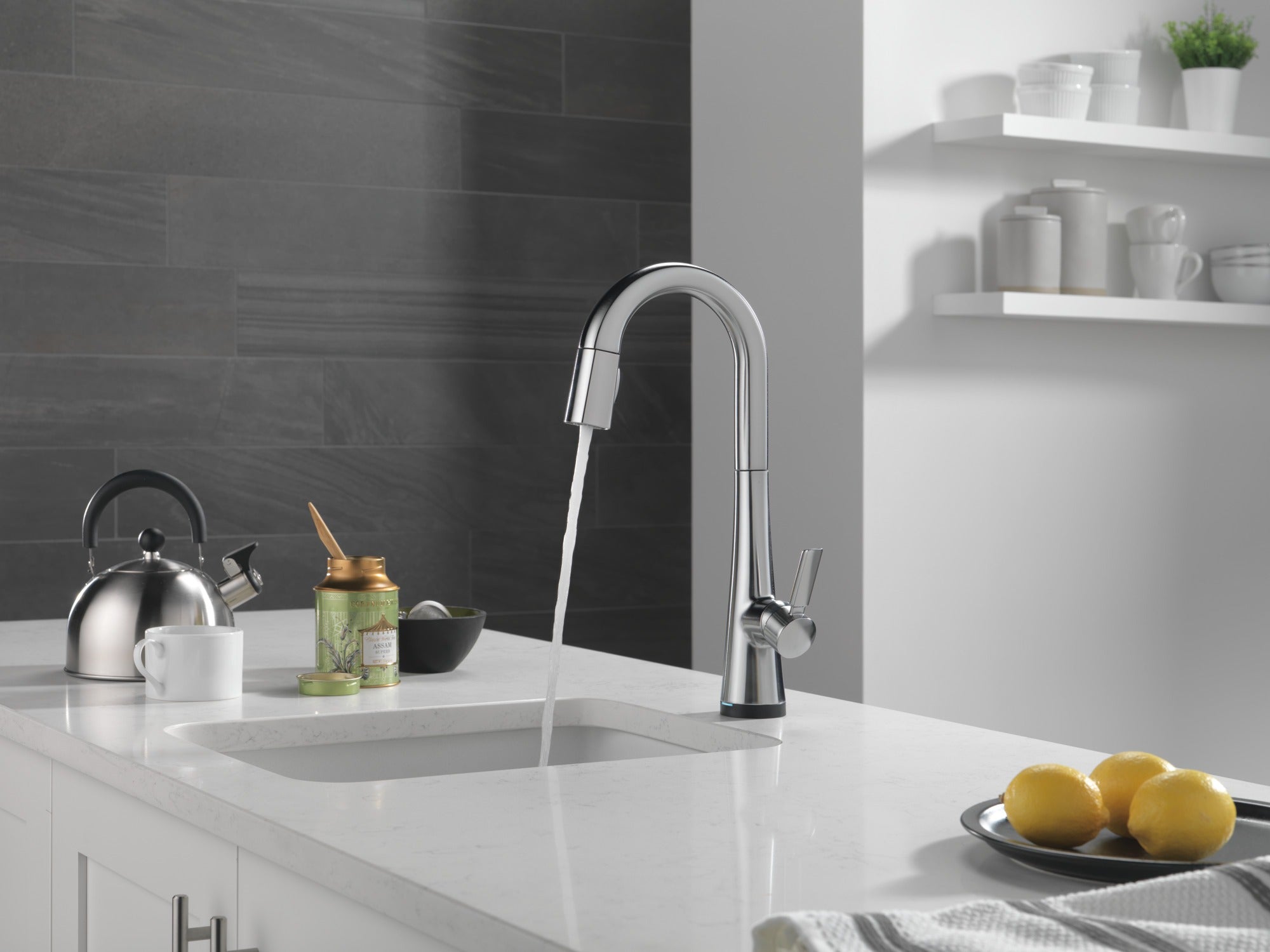 Delta Monrovia® Single Handle Pull-Down Bar/Prep Faucet with Touch<sub>2</sub>O® Technology