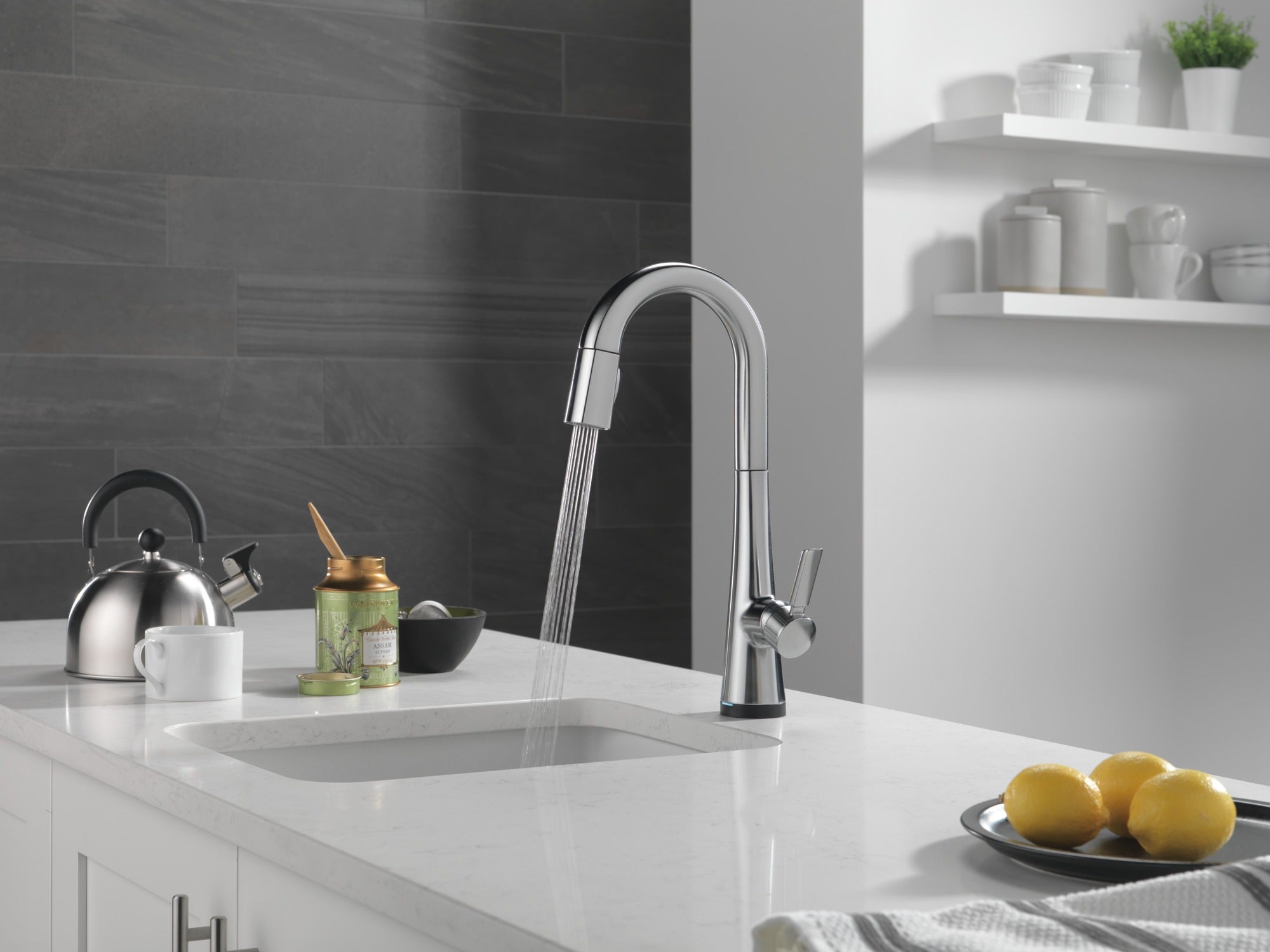 Delta Monrovia® Single Handle Pull-Down Bar/Prep Faucet with Touch<sub>2</sub>O® Technology
