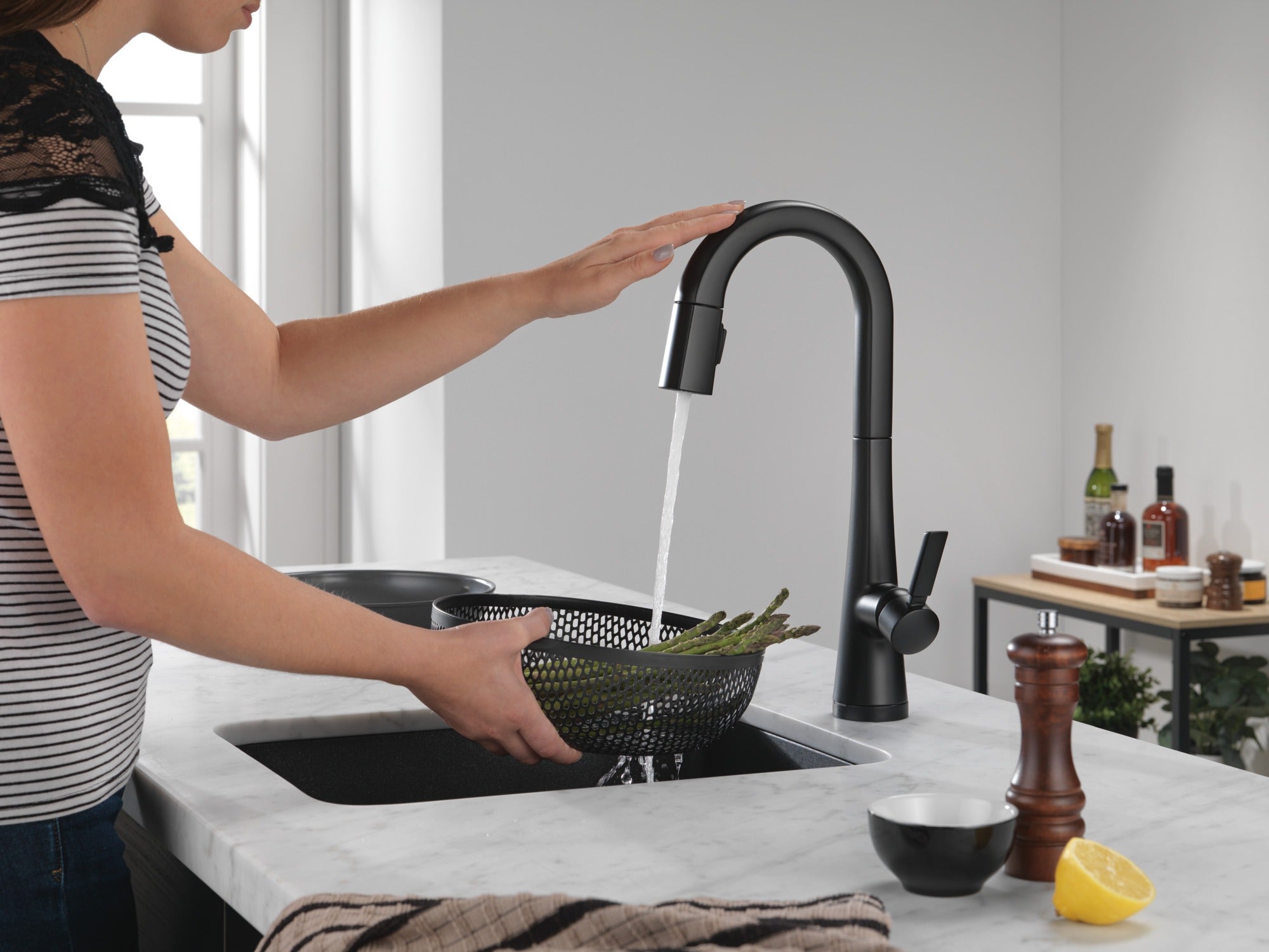 Delta Monrovia® Single Handle Pull-Down Bar/Prep Faucet with Touch<sub>2</sub>O® Technology