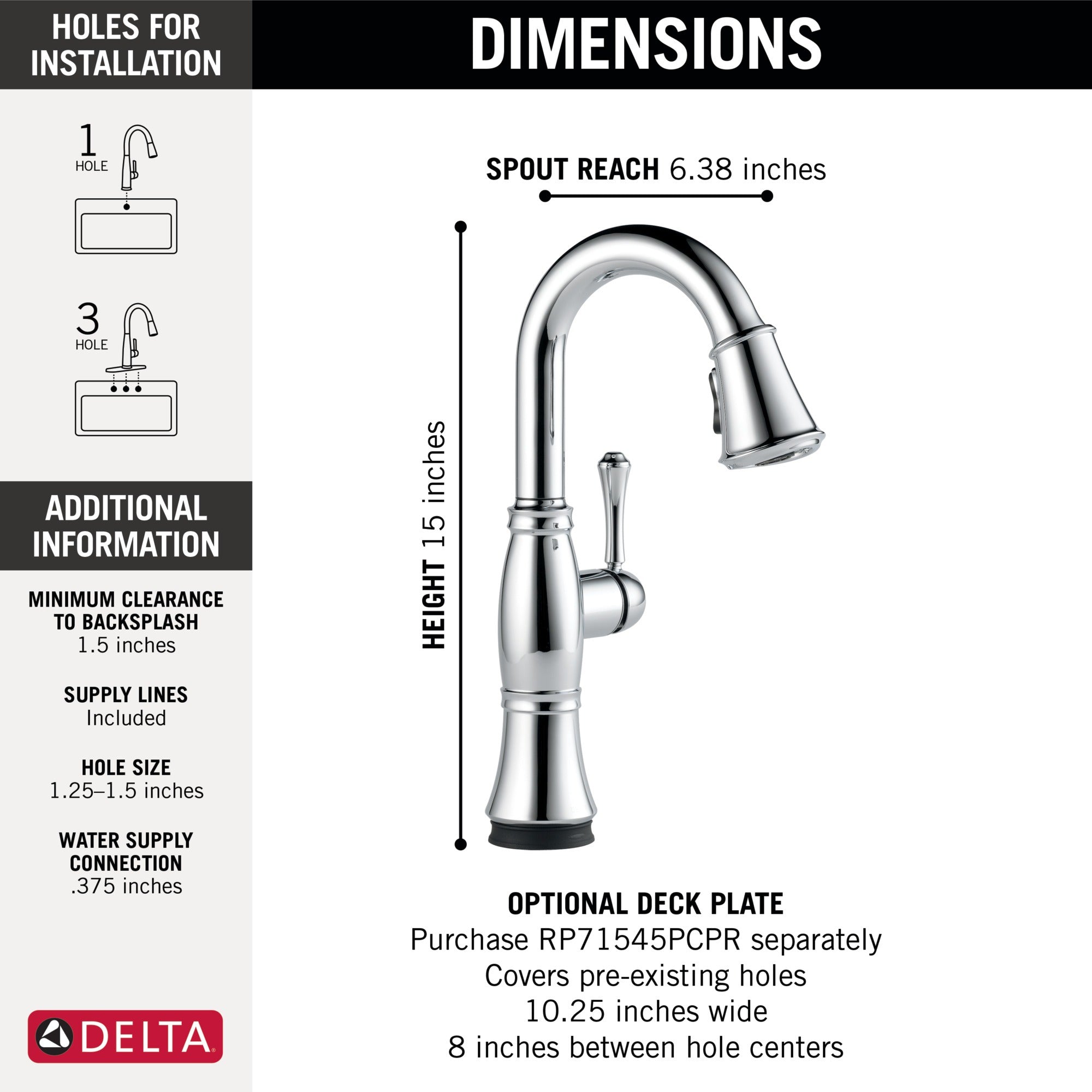 Delta Cassidy® Single Handle Pull-Down Bar/Prep with Touch<sub>2</sub>O® Technology