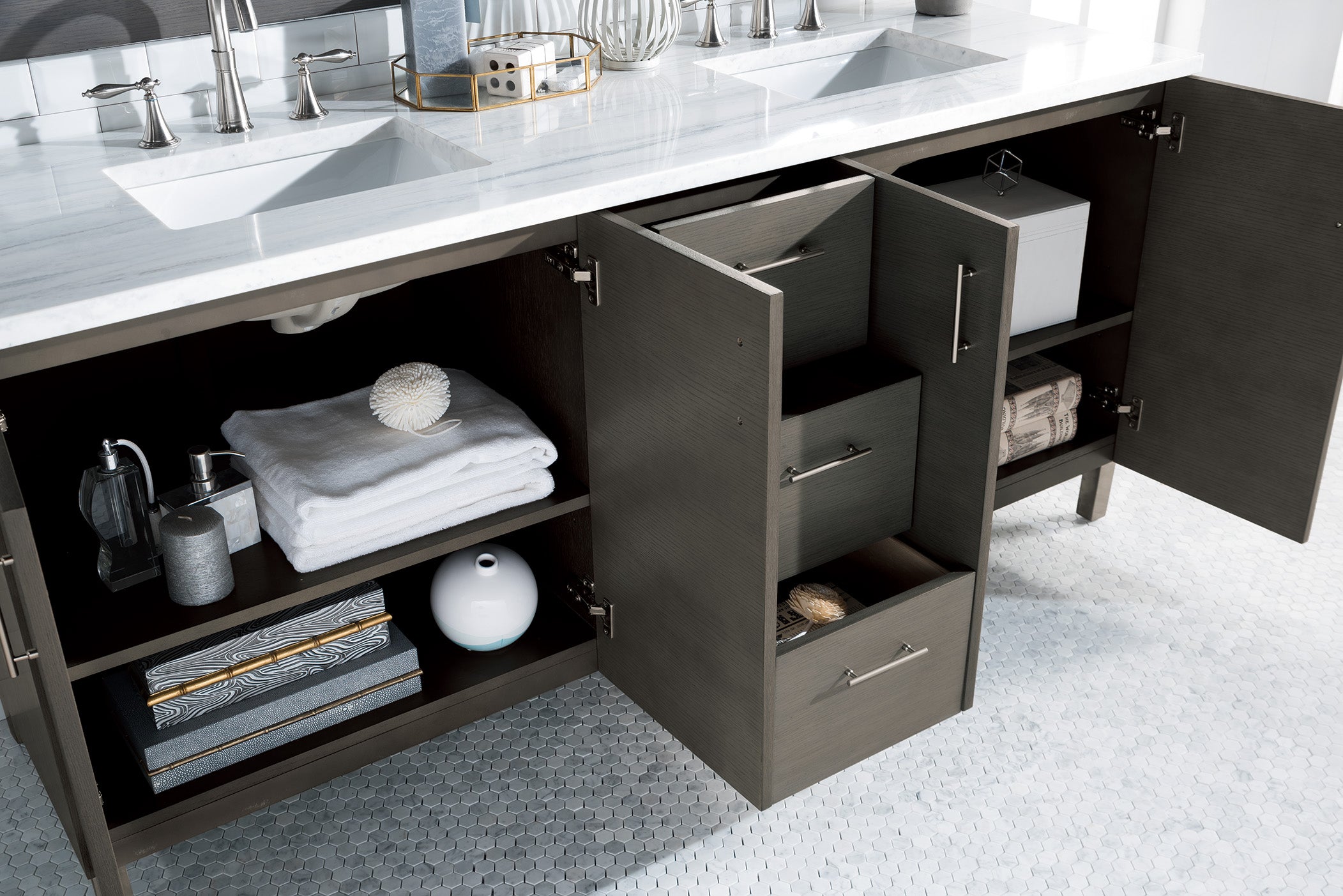 James Martin Metropolitan 72" Double Vanity in Silver Oak with 3cm Countertop