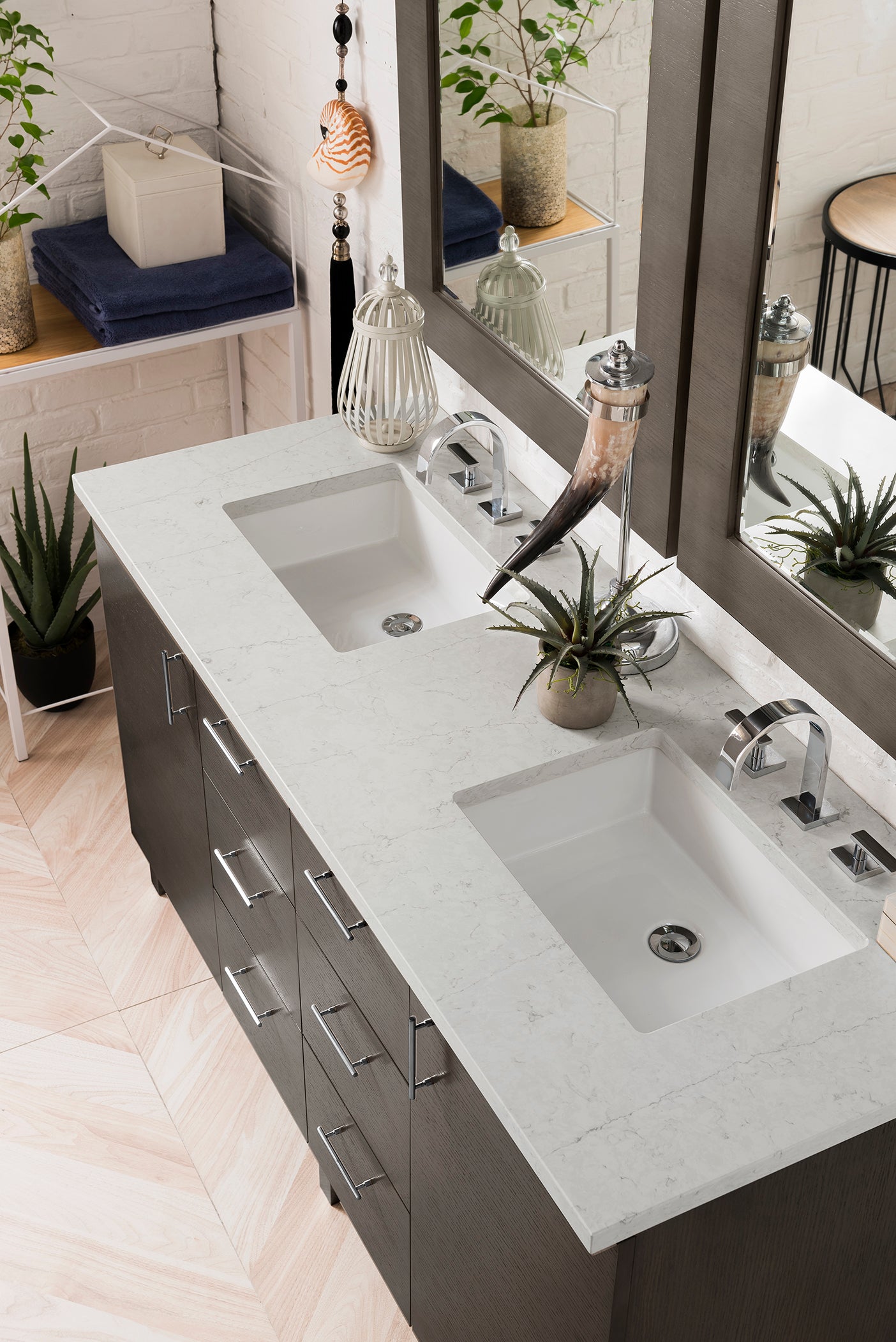 James Martin Metropolitan 60" Double Vanity in Silver Oak with 3cm Countertop