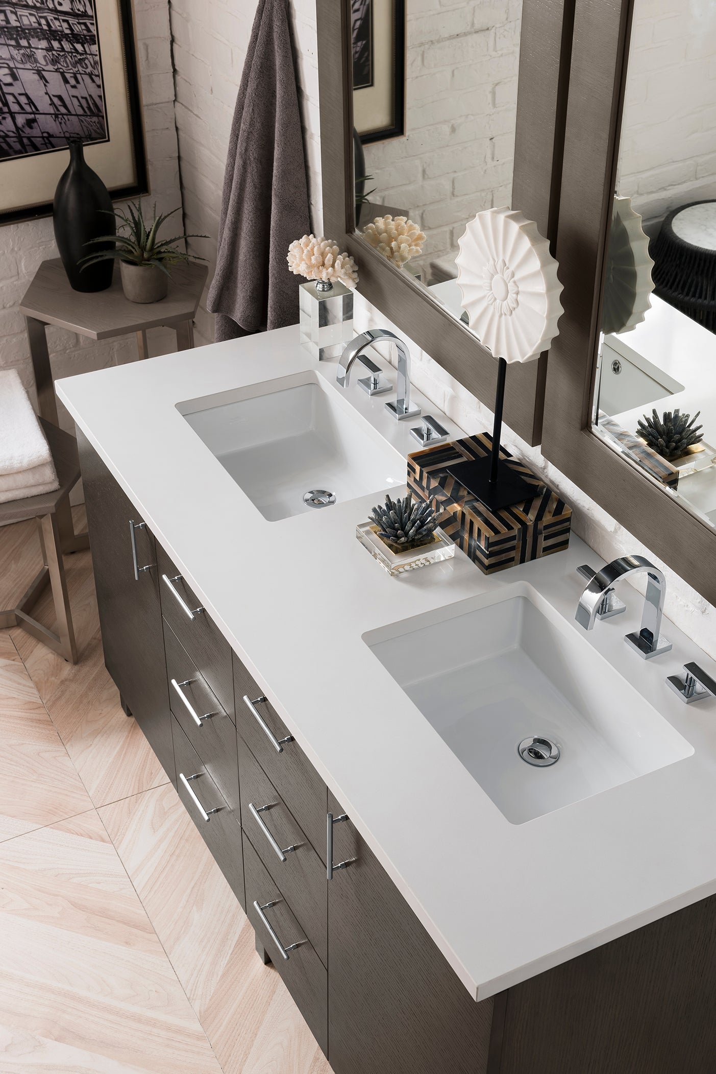 James Martin Metropolitan 60" Double Vanity in Silver Oak with 3cm Countertop