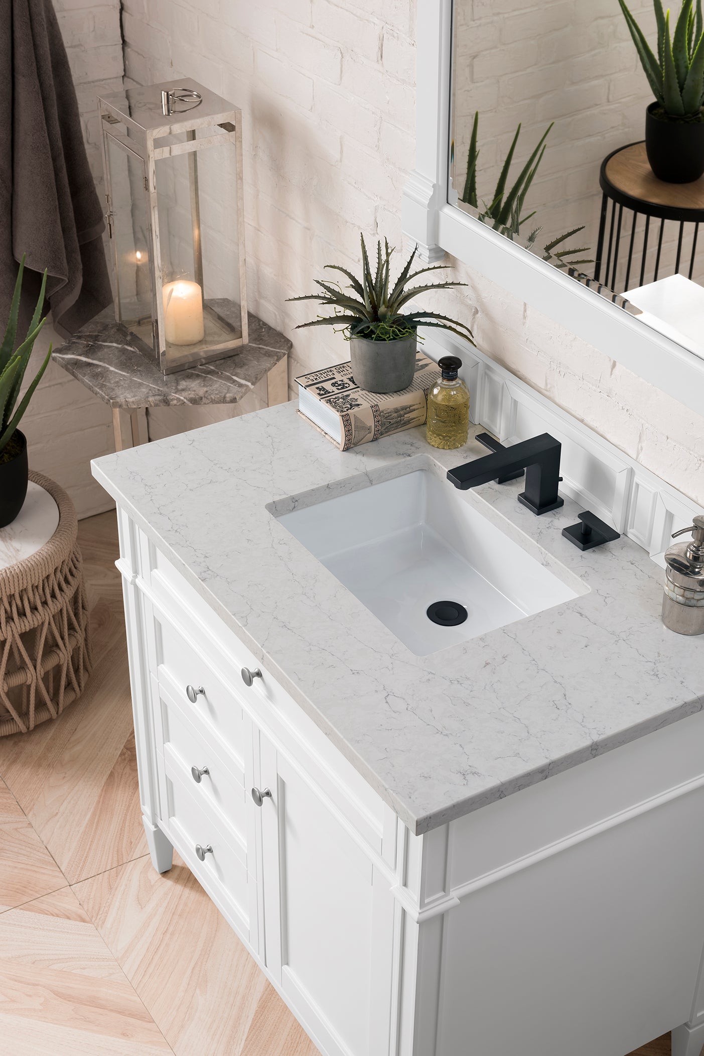 James Martin Brittany 36" Single Vanity in Bright White with 3cm Countertop
