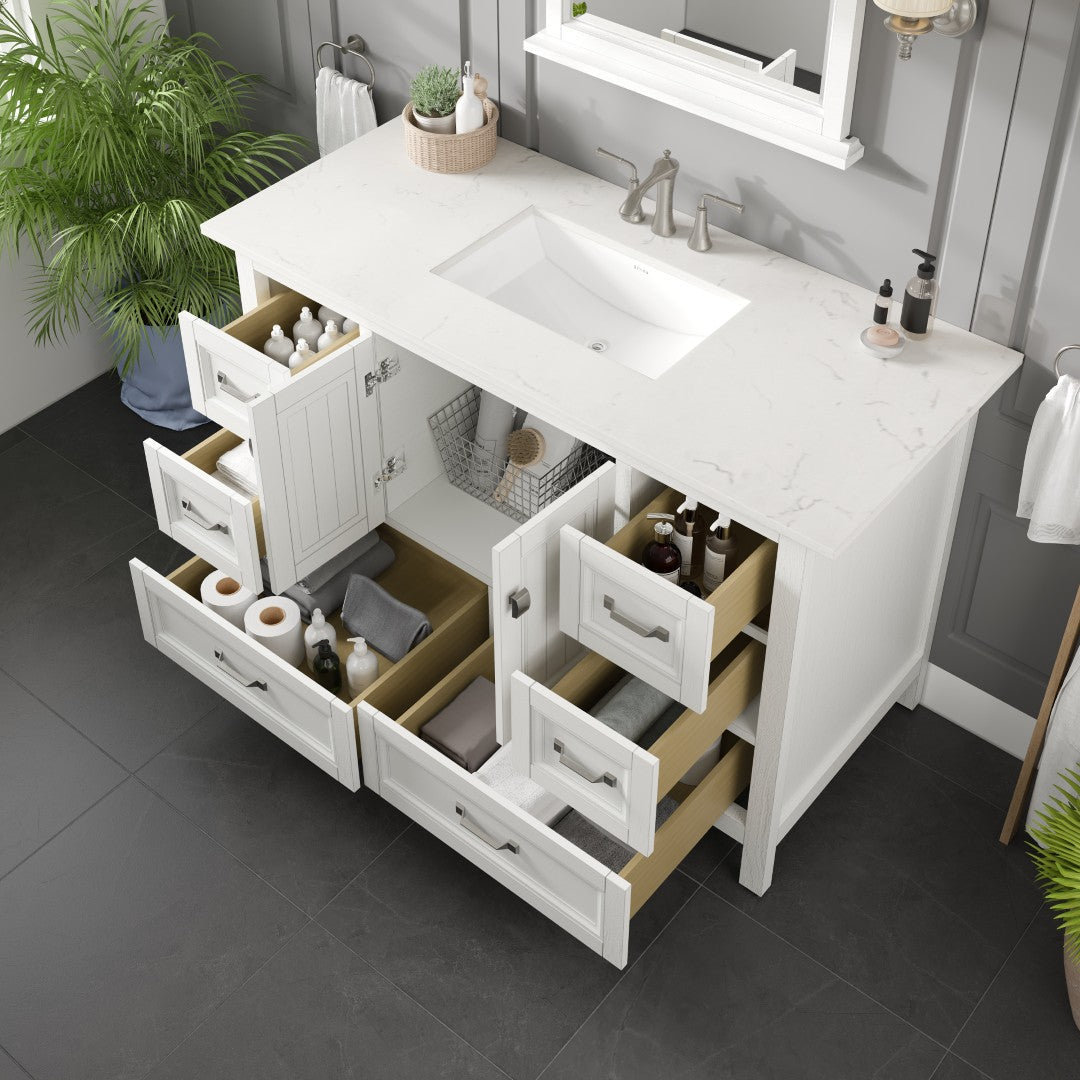 Eviva Britney Bath Vanity with Carrara Quartz Top and Undermount Porcelain Sink (24"-72")
