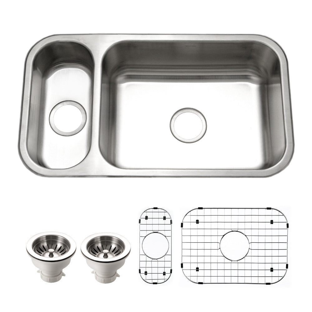Houzer Elite 31 inch Stainless Steel Undermount 80/20 Small Left Double Bowl Kitchen Sink - EHD-3118