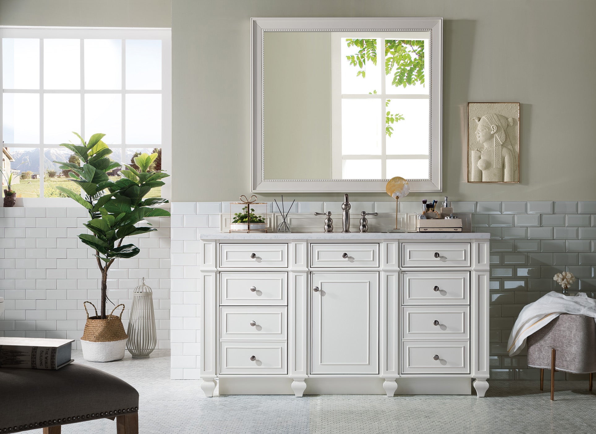 James Martin Bristol 60" Single Vanity in Bright White with 3cm Countertop