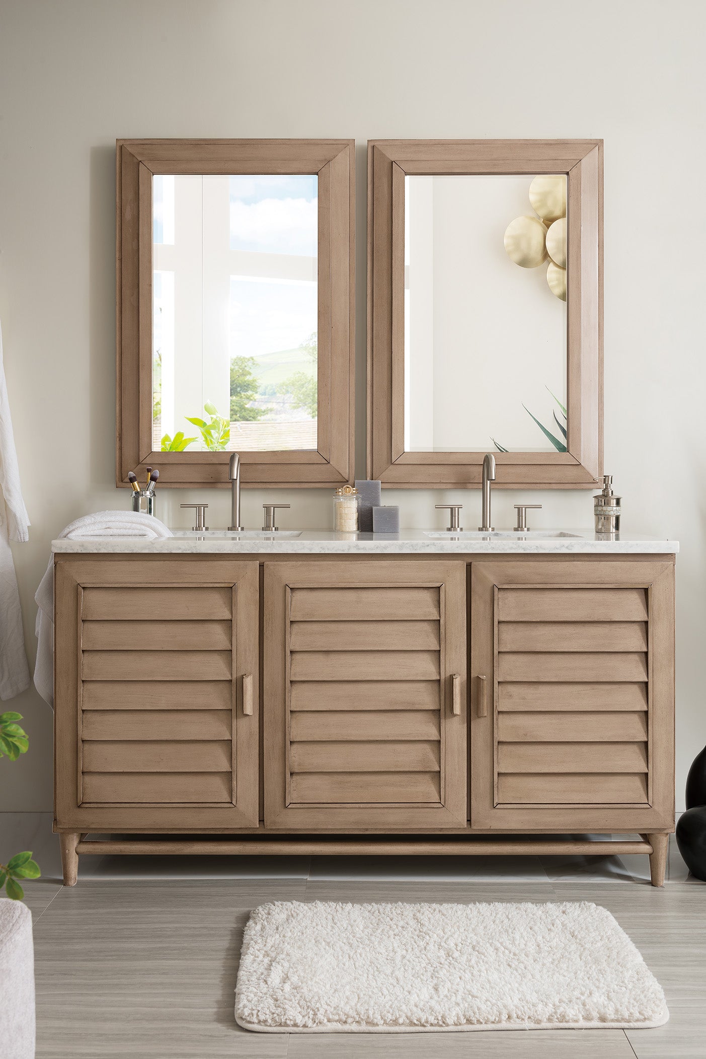 James Martin Portland 60" Double Vanity in Whitewashed Walnut with 3cm Countertop