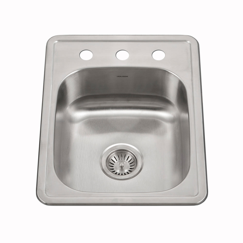 Houzer ADA Compliant 17 inch Stainless Steel Drop-in Topmount 3-hole 5 inch Deep Large Bar and Prep Sink - A1722-503-1